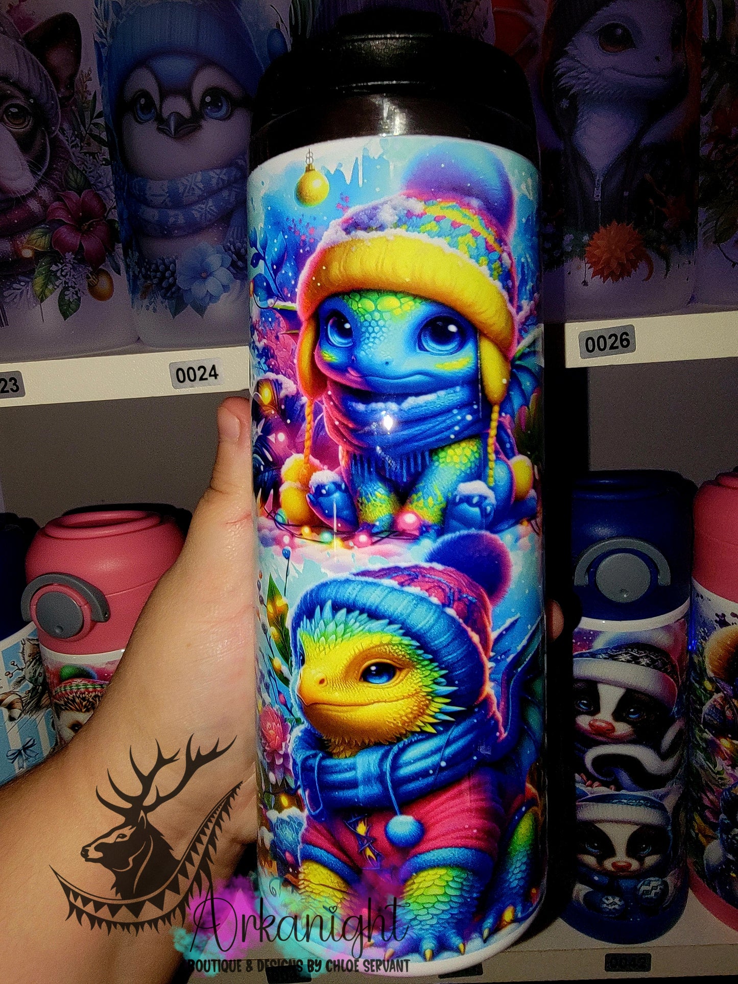 Gourde sur commande - Couvercle à café - 14 oz - Collection Hiver & Noël 2025 - Dragon Multicouleur