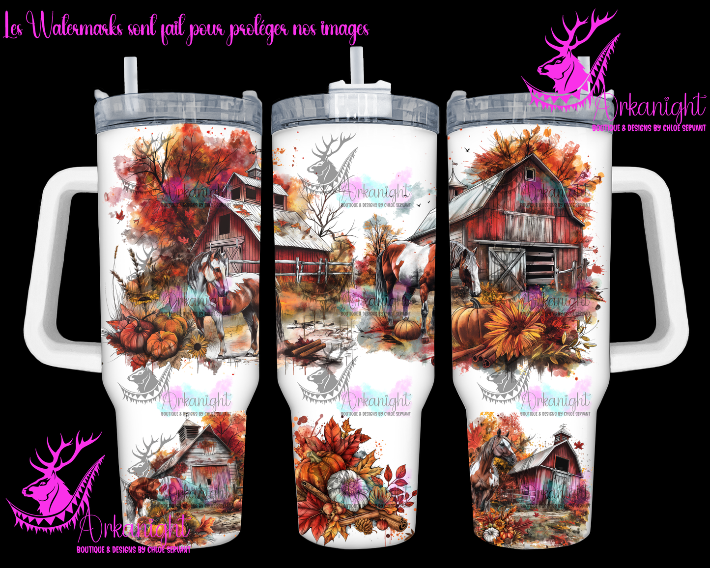 Gourde 40 oz sur commande - Autumn 2024 - Paint horse and Barn