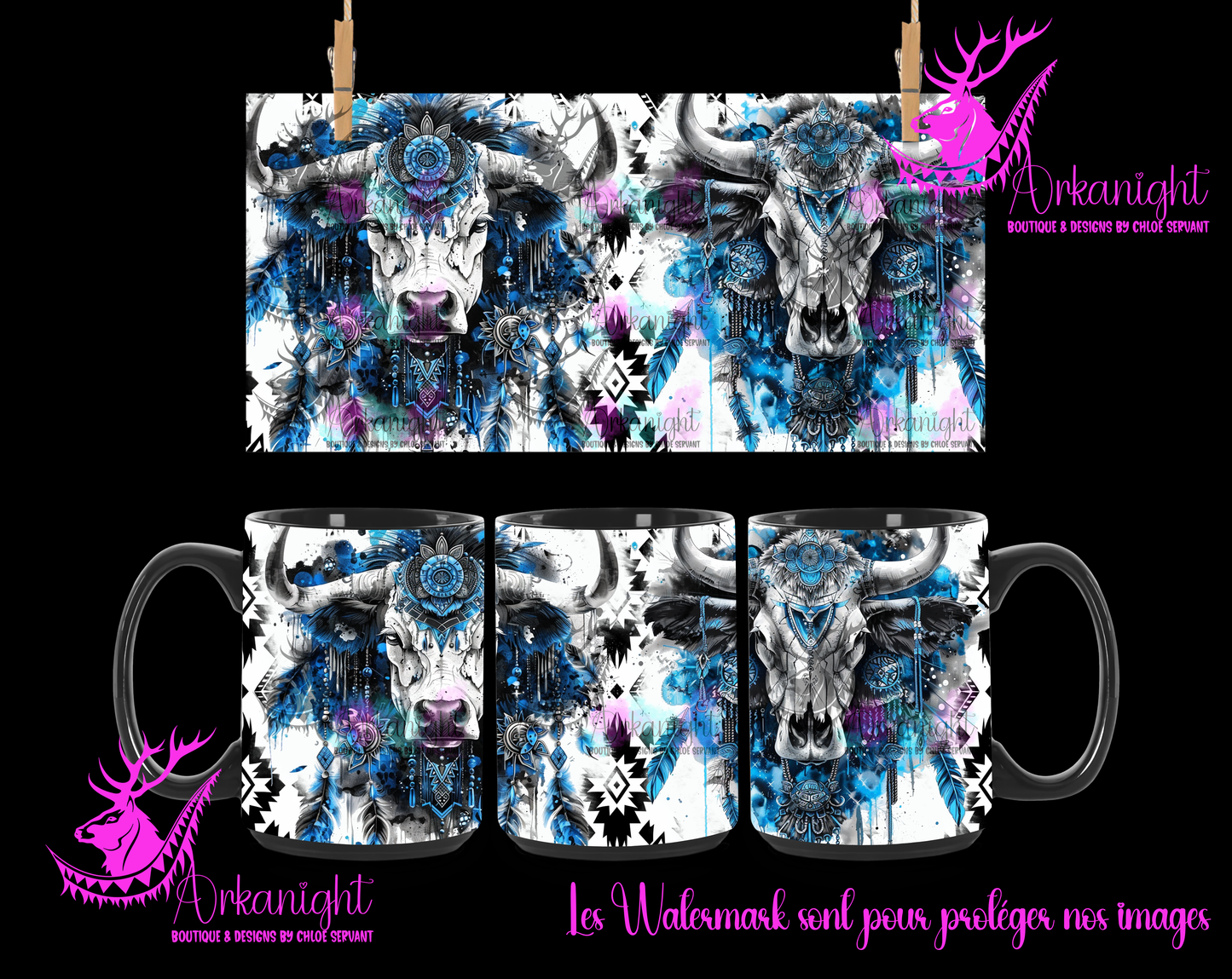Tasse en céramique sur commande - Blue Aztec Bramabull