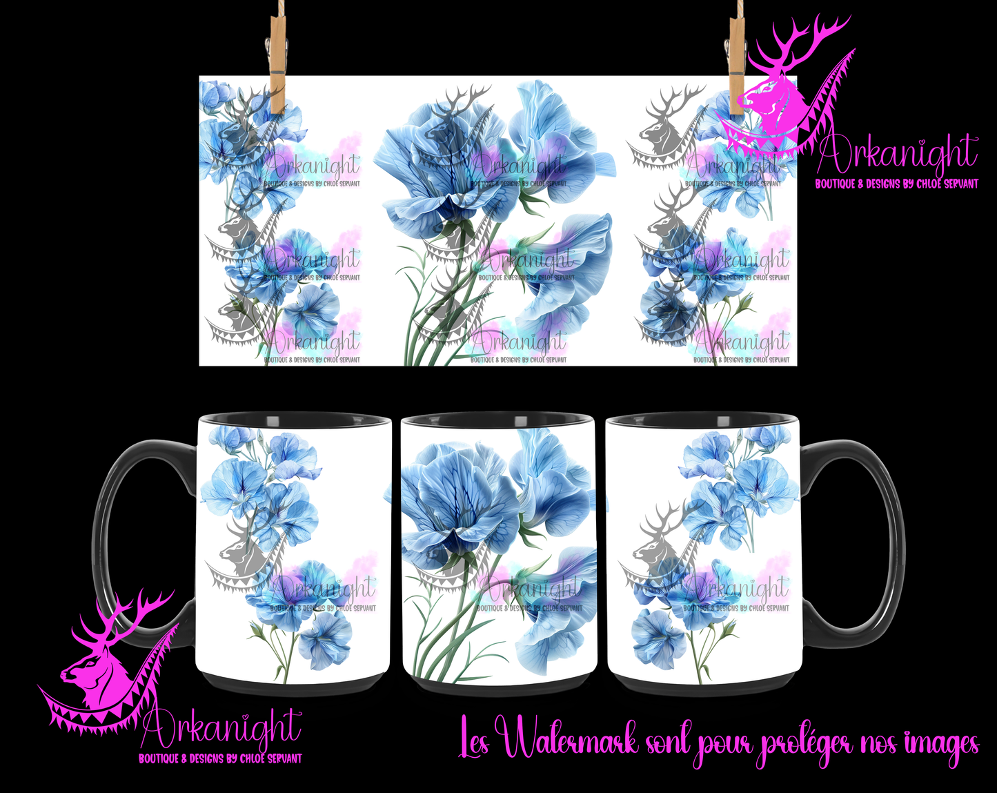 Tasse en céramique sur commande - Light Blue Sweet Pea