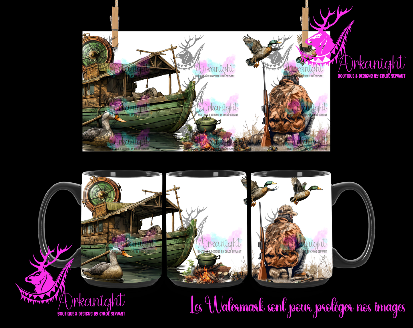 Tasse en céramique sur commande - Chasse aux Canards