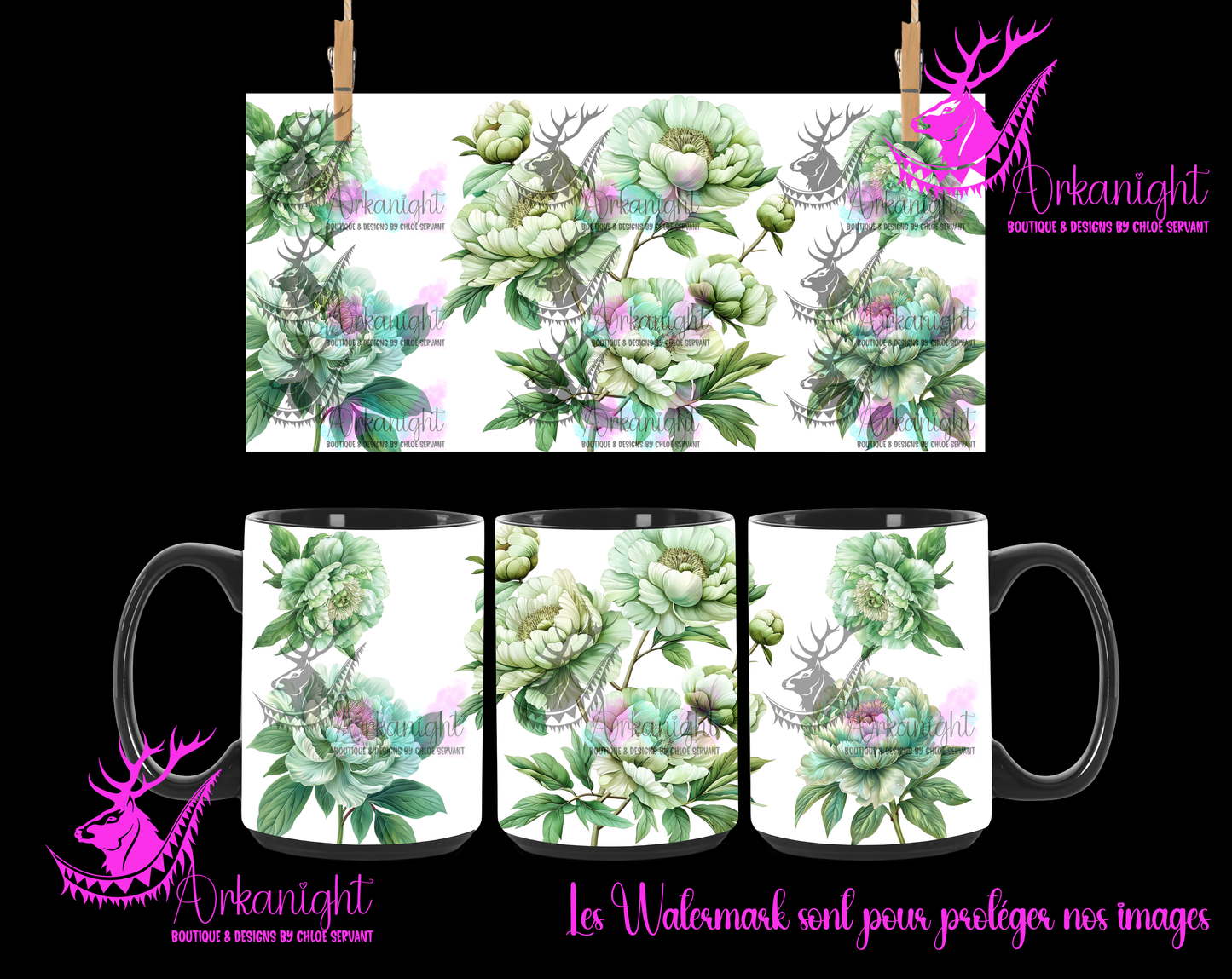Tasse en céramique sur commande - Light Green Peonies
