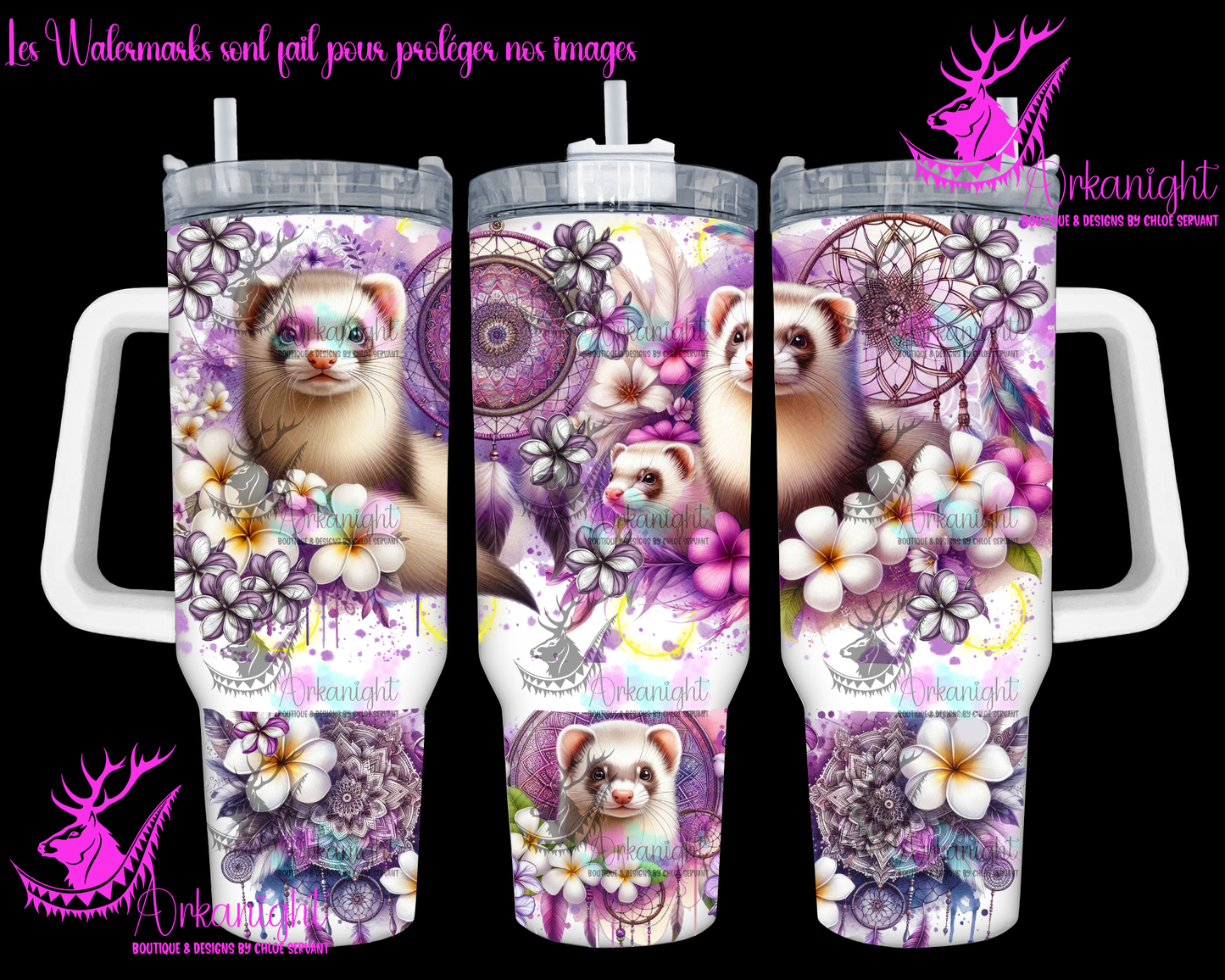 Gourde 40 oz sur commande - Watercolor Mandalas Furret