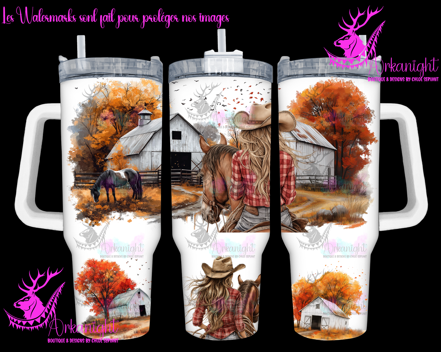 Gourde 40 oz sur commande - Autumn 2024 - Red Plaid Shirt Cowgirl