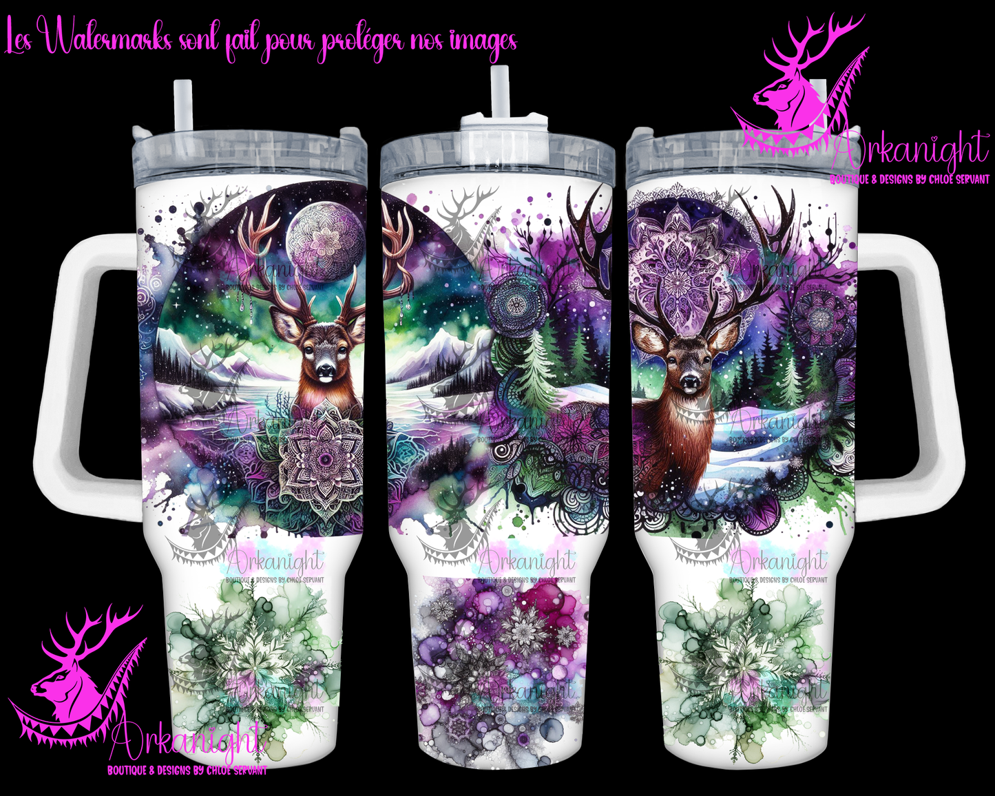 Gourde 40 oz sur commande - Purple & Green Artic Deer