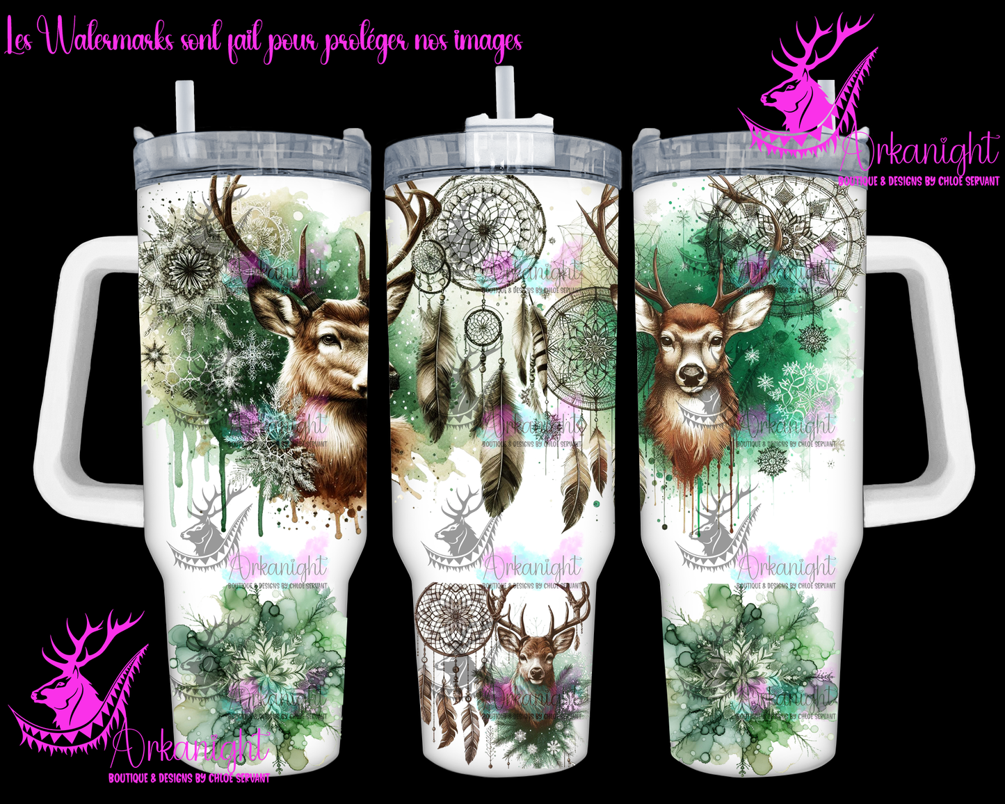 Gourde 40 oz sur commande - Green Artic Deer