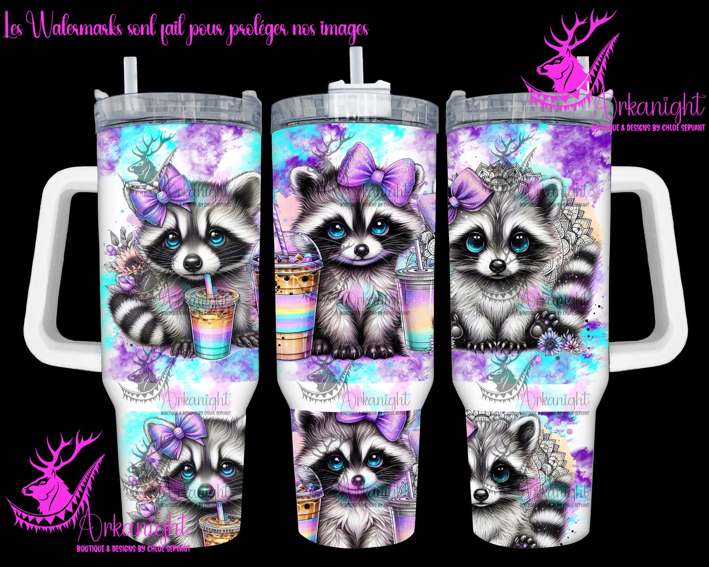 Gourde 40 oz sur commande - Watercolor IceCoffee Racoon