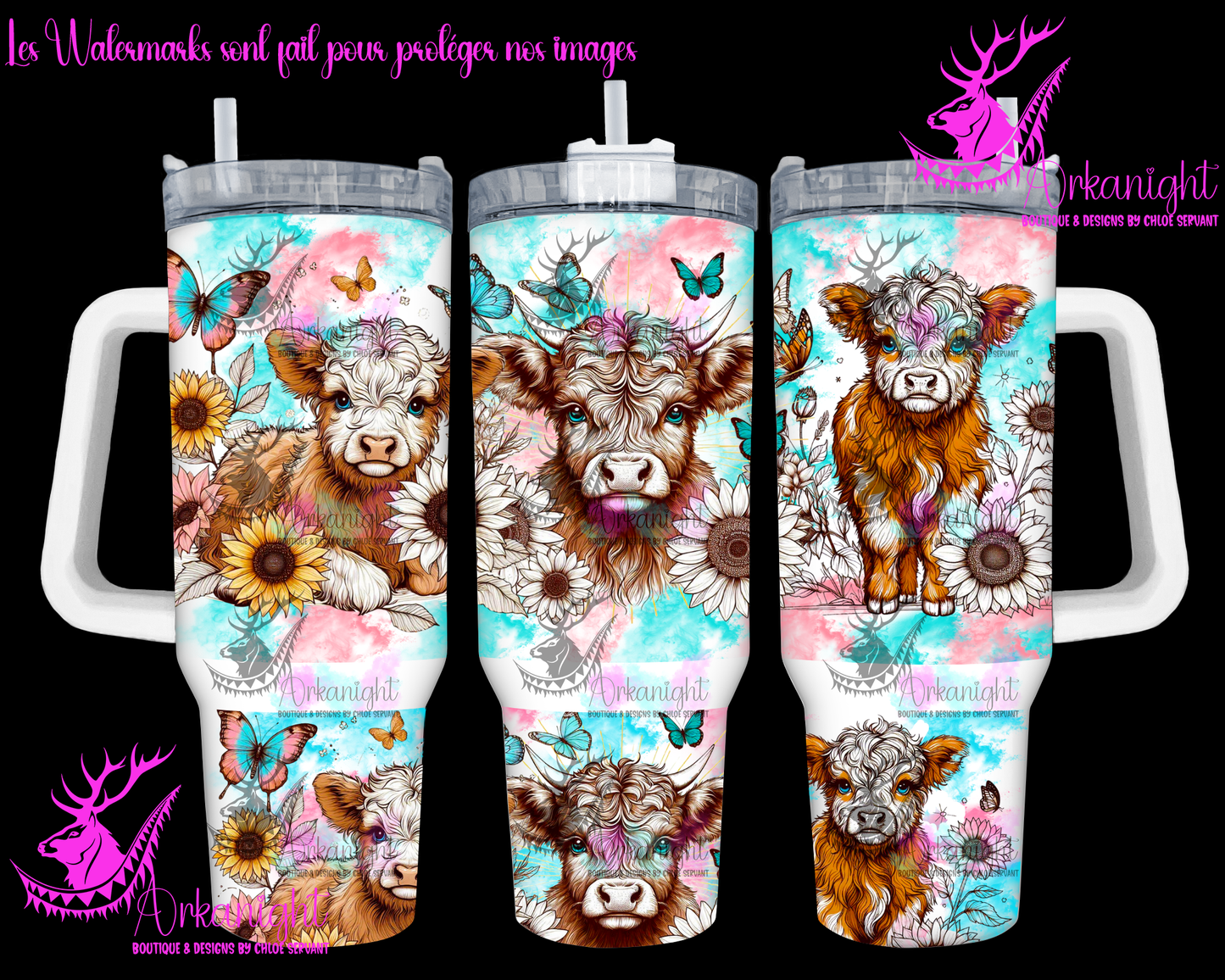Gourde 40 oz sur commande - Watercolor Boho Cute Highland cow