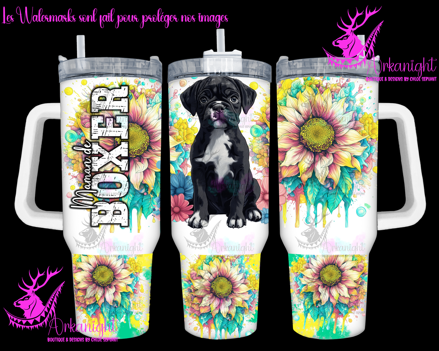 Gourde 40 oz sur commande - Maman de Boxer - Noir