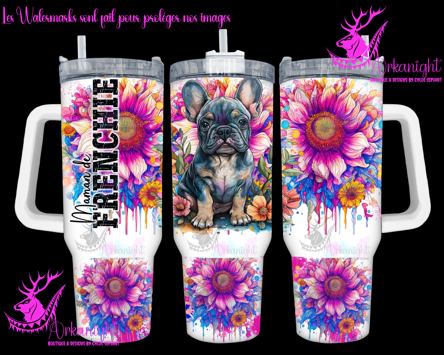 Gourde 40 oz sur commande - Maman de Frenchie - Tan & Blue