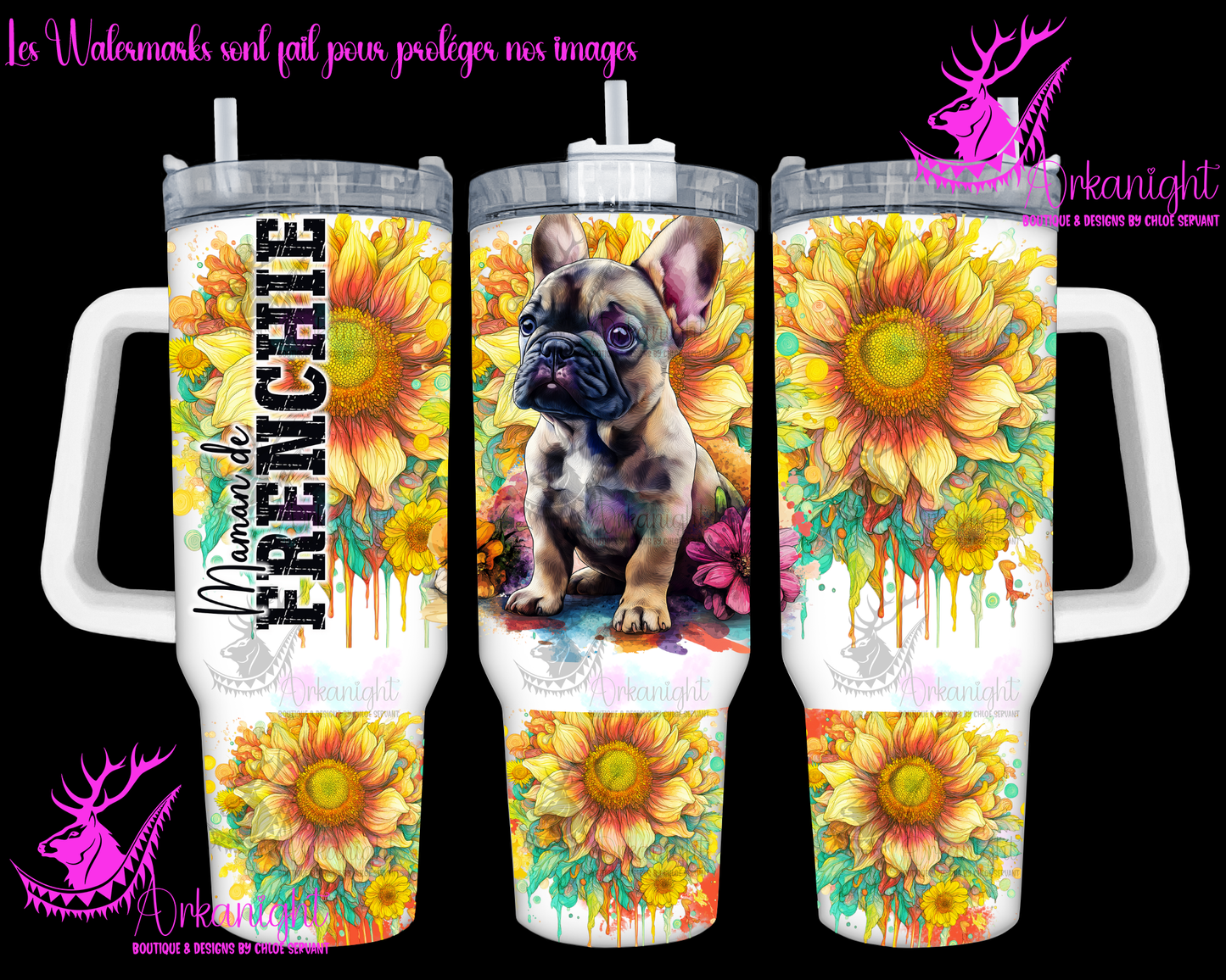 Gourde 40 oz sur commande - Maman de Frenchie - Tan & Black