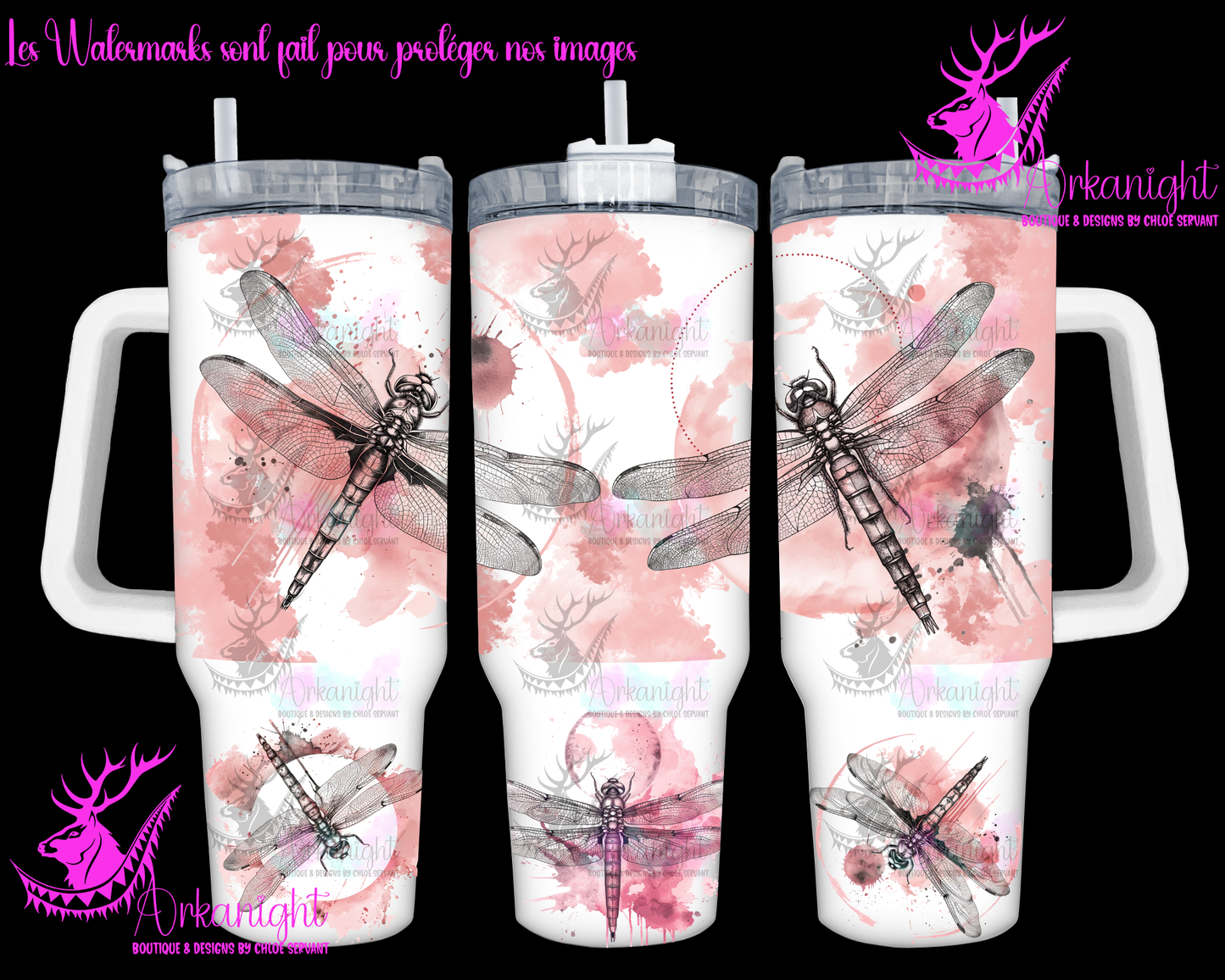 Gourde 40 oz sur commande - Lines Arts Vintage Dragonfly