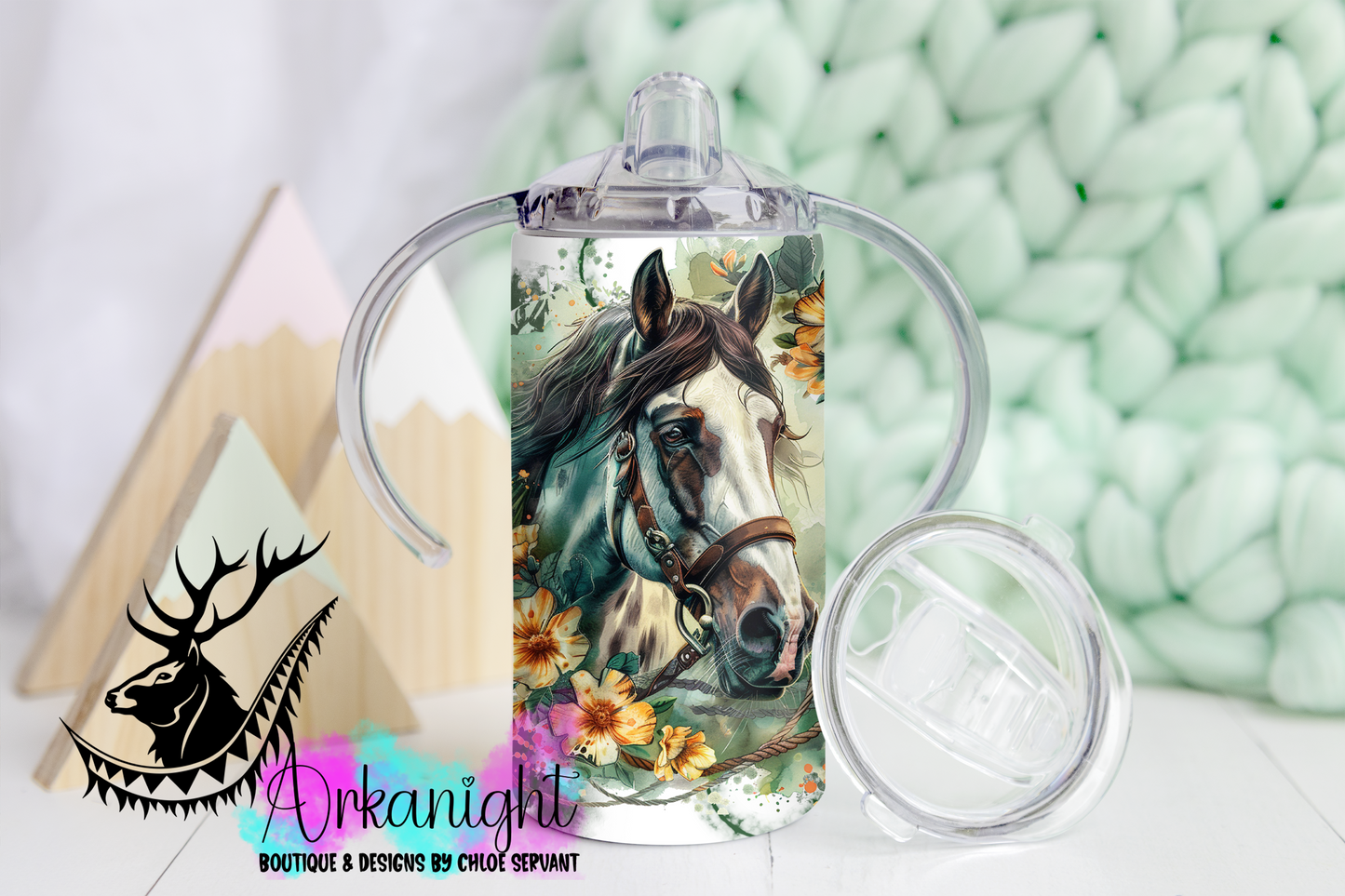 Gourde - Biberon Évolutif sur commande - Watercolor Paint horses - Green