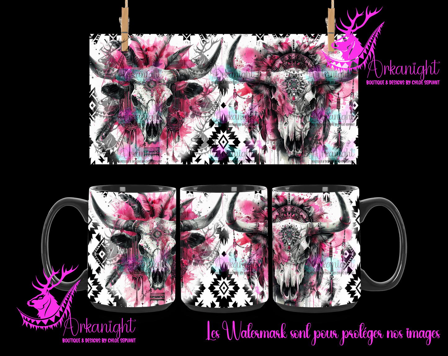 Tasse en céramique sur commande - Pink Aztec Bramabull