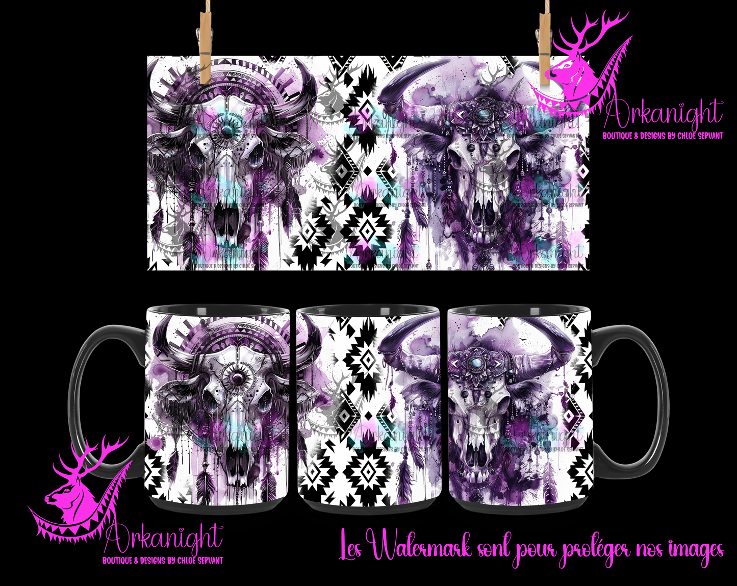 Tasse en céramique sur commande - Purple Aztec Bramabull