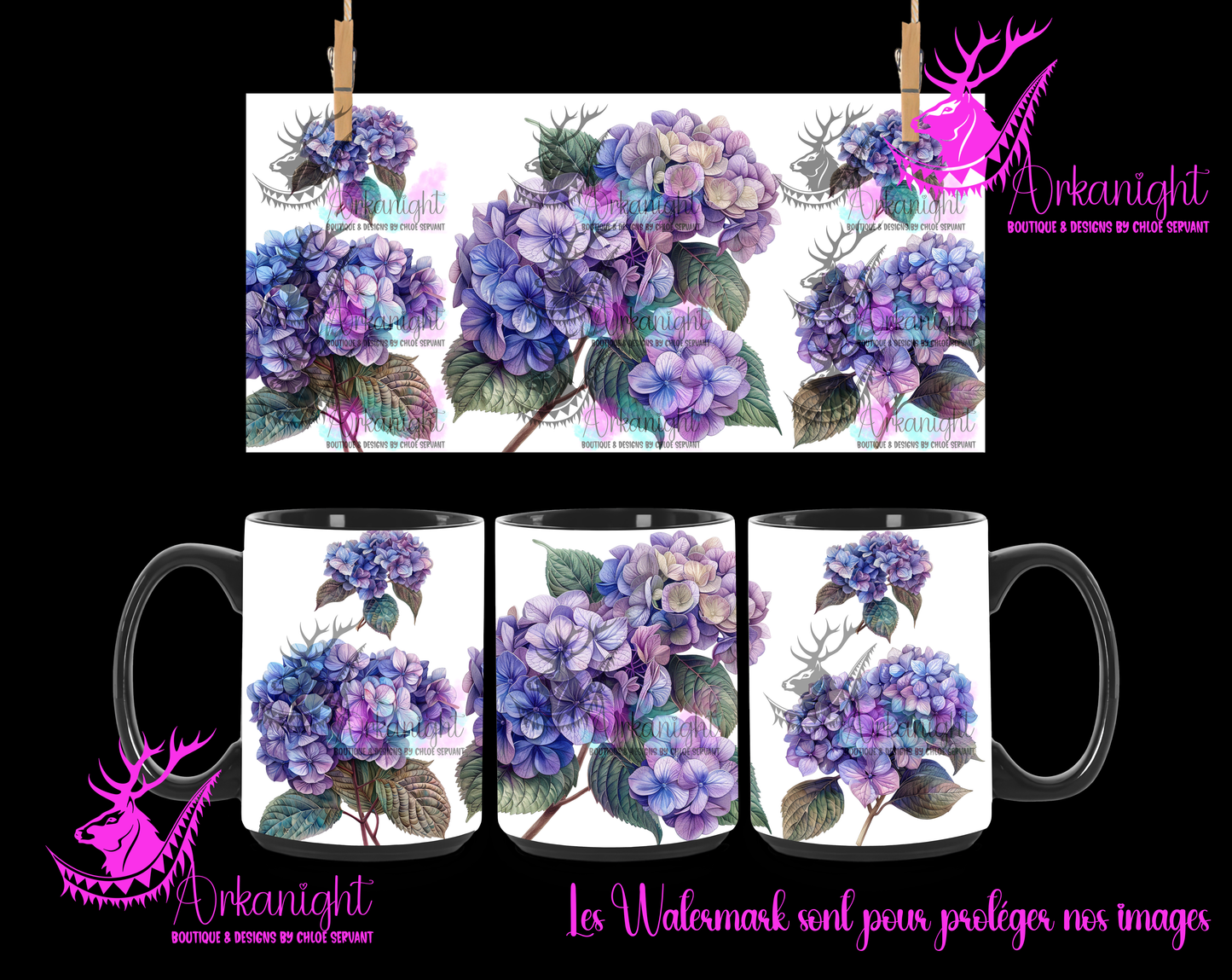 Tasse en céramique sur commande - Purple Hydrangea