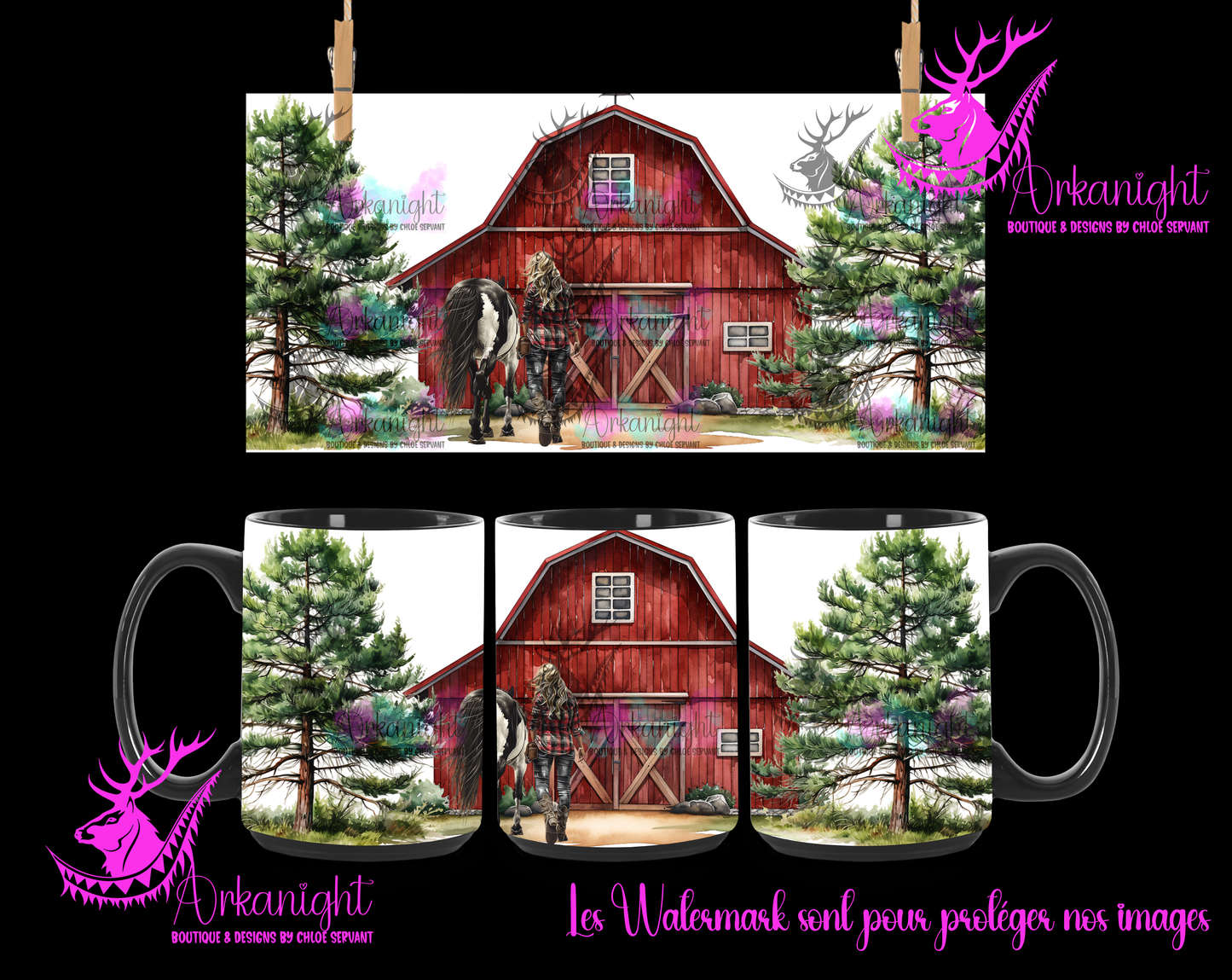 Tasse en céramique sur commande - Red Barn & Paint Horse