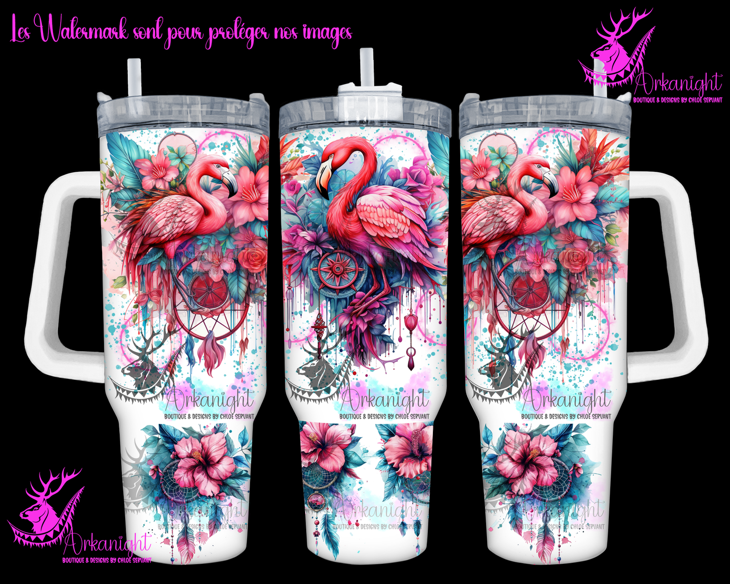 Numérique 40 oz - Watercolor Boho Flamingo