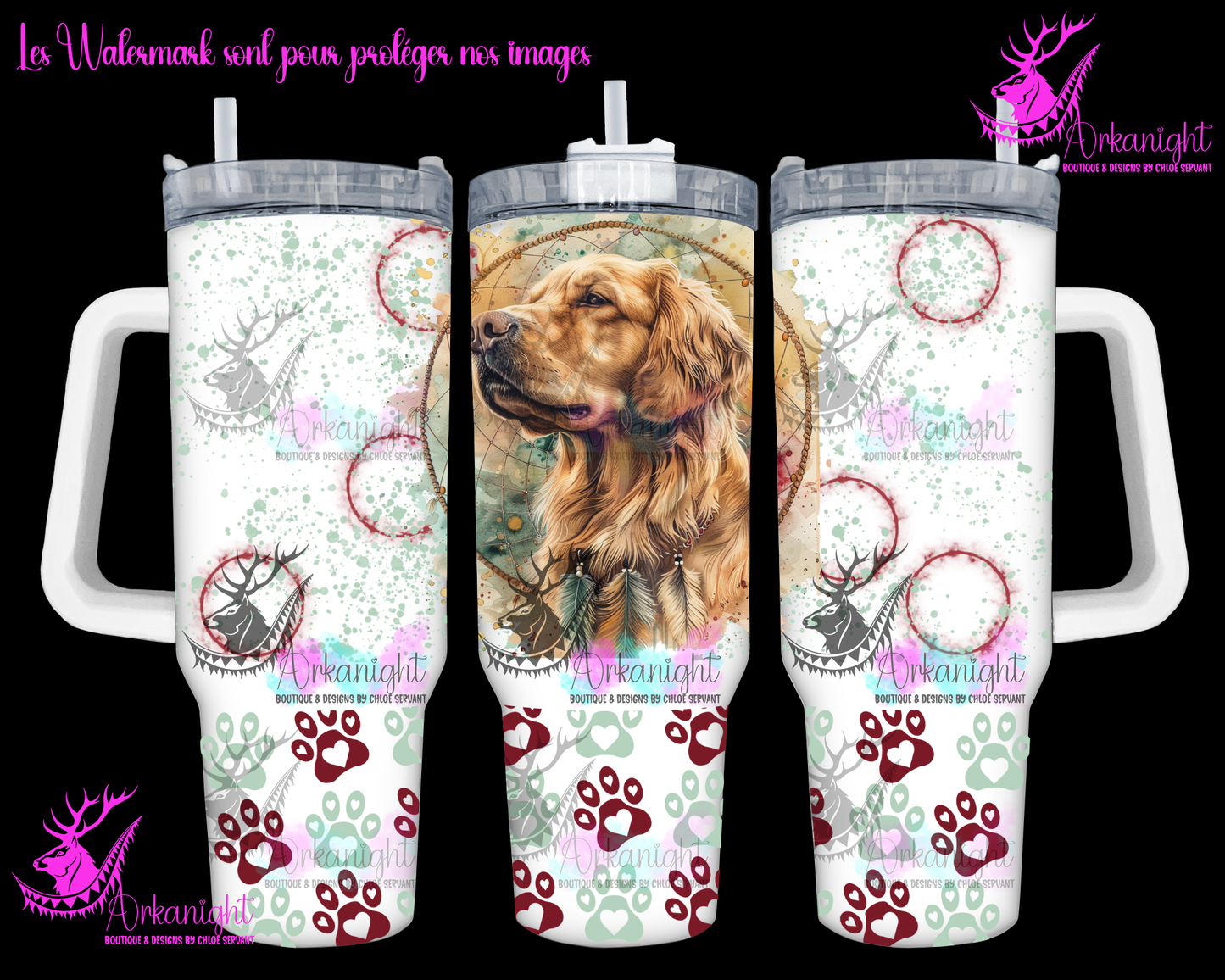 Gourde 40 oz sur commande - Watercolor Boho Golden Retriever