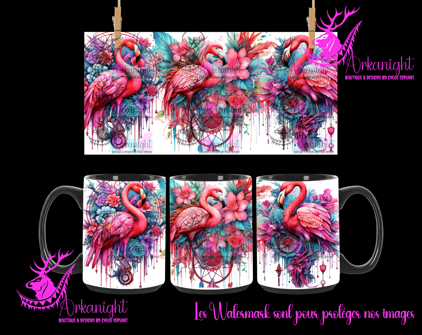 Tasse en céramique sur commande - watercolor Boho Flamingo