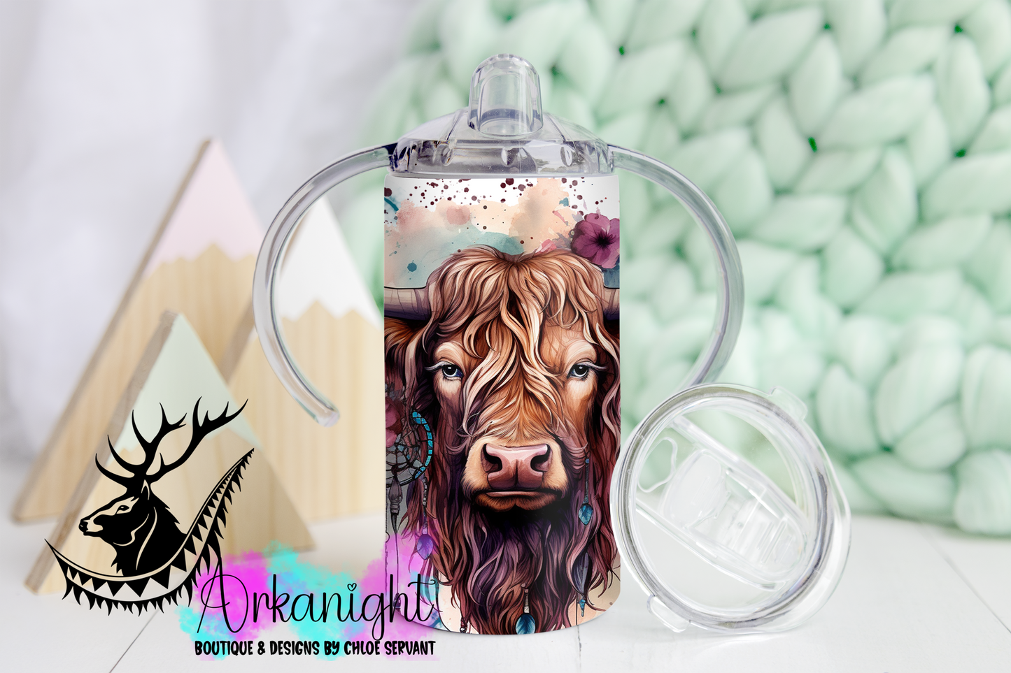 Gourde - Biberon Évolutif sur commande - Watercolor Boho Highland Cow