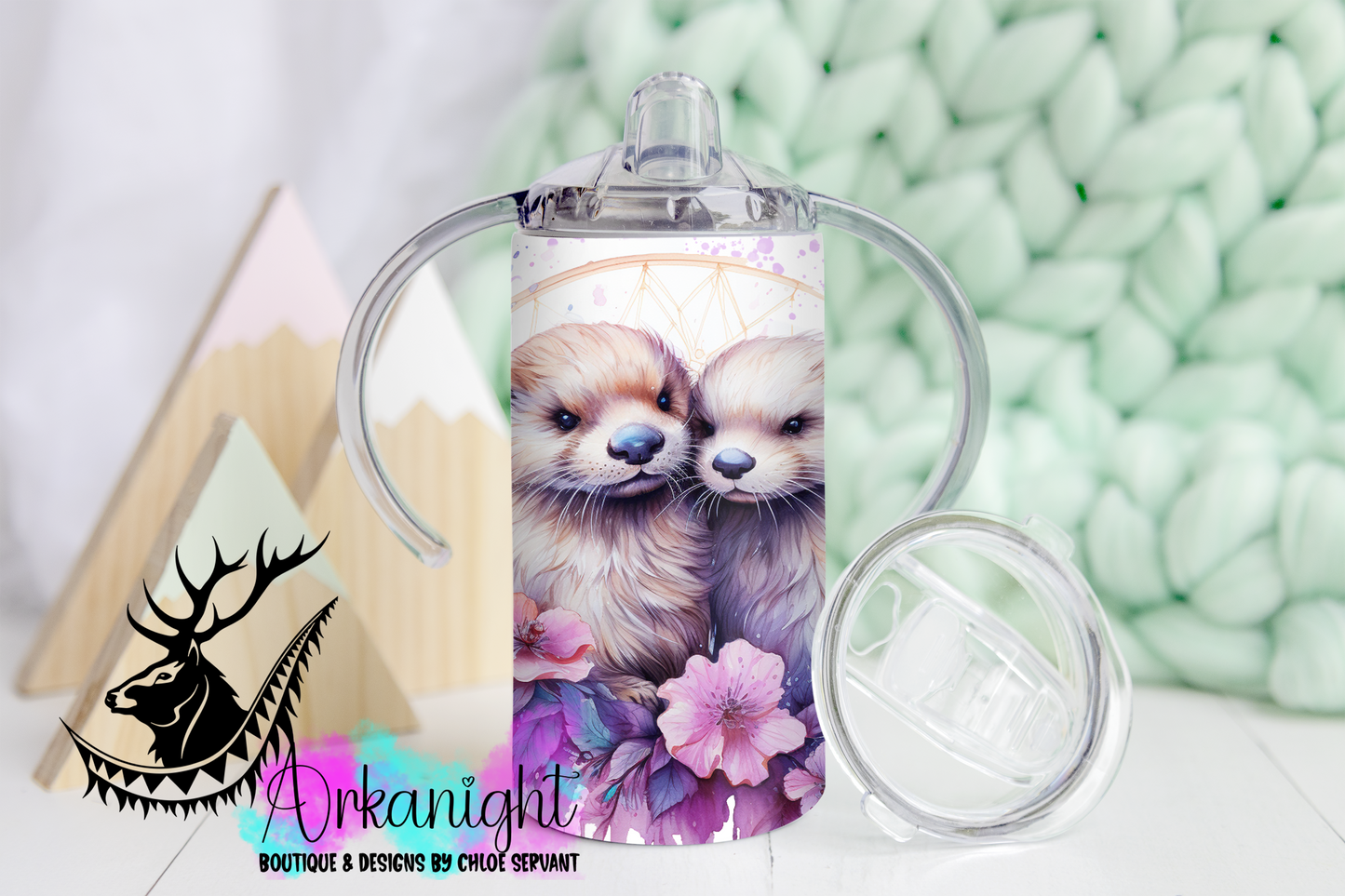 Gourde - Biberon Évolutif sur commande - Watercolor Boho Pastel Otter