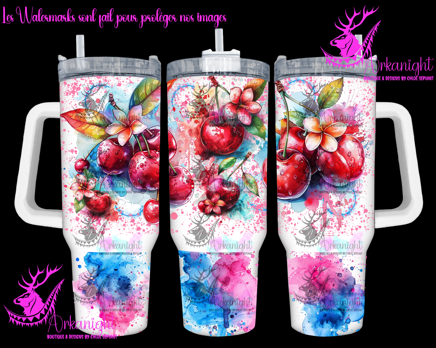Gourde 40 oz sur commande - Watercolor Cherry