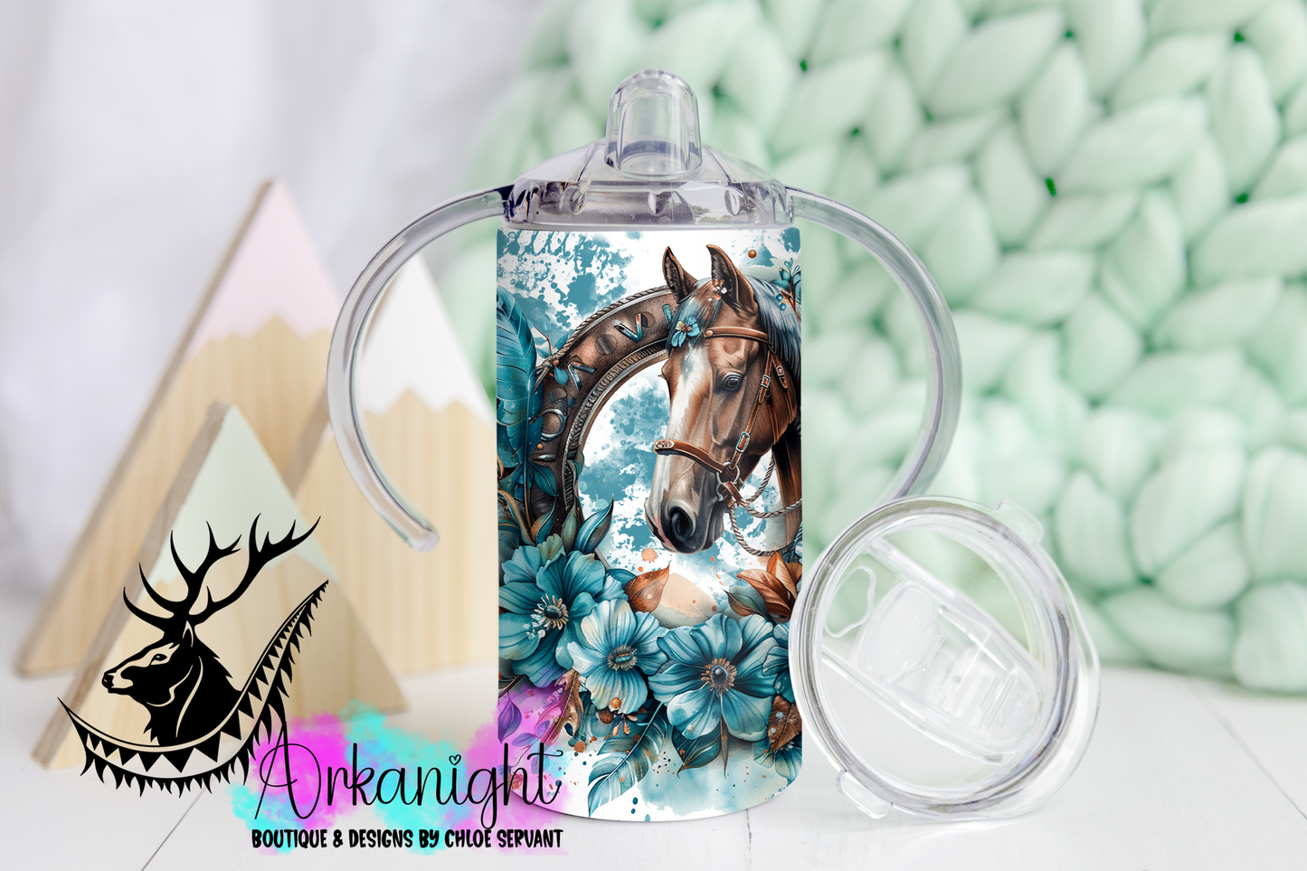 Gourde - Biberon Évolutif sur commande - Watercolor Boho Turquoise horses