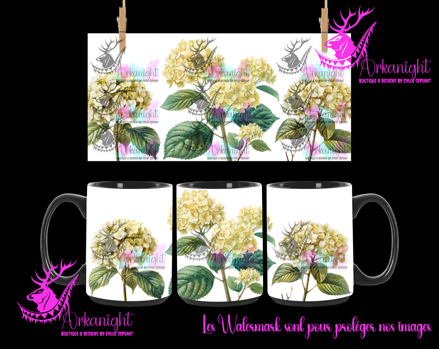 Tasse en céramique sur commande - Light Yellow Hydrangea