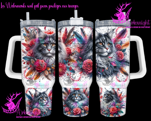 Gourde 40 oz sur commande - Grey Maine Coon