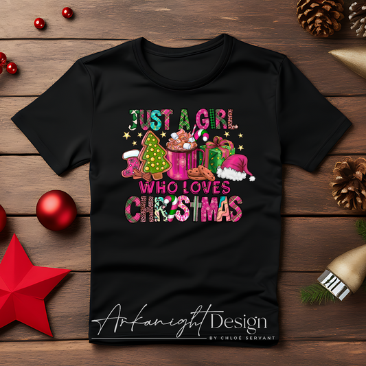 S0037 -Screen Print transfers- Just a Girl who loves Christmas