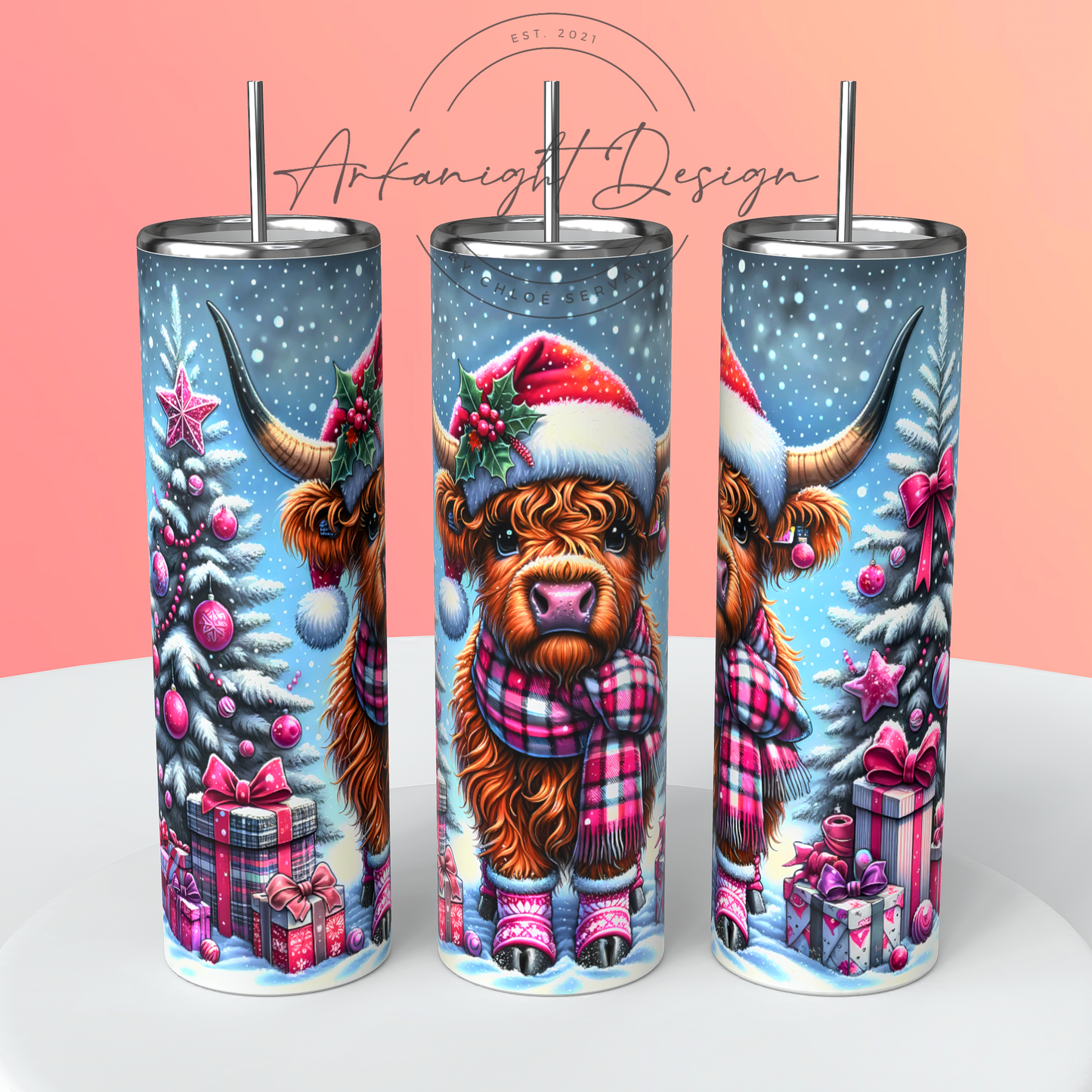 Gourde - Christmas Pink Highland Cow