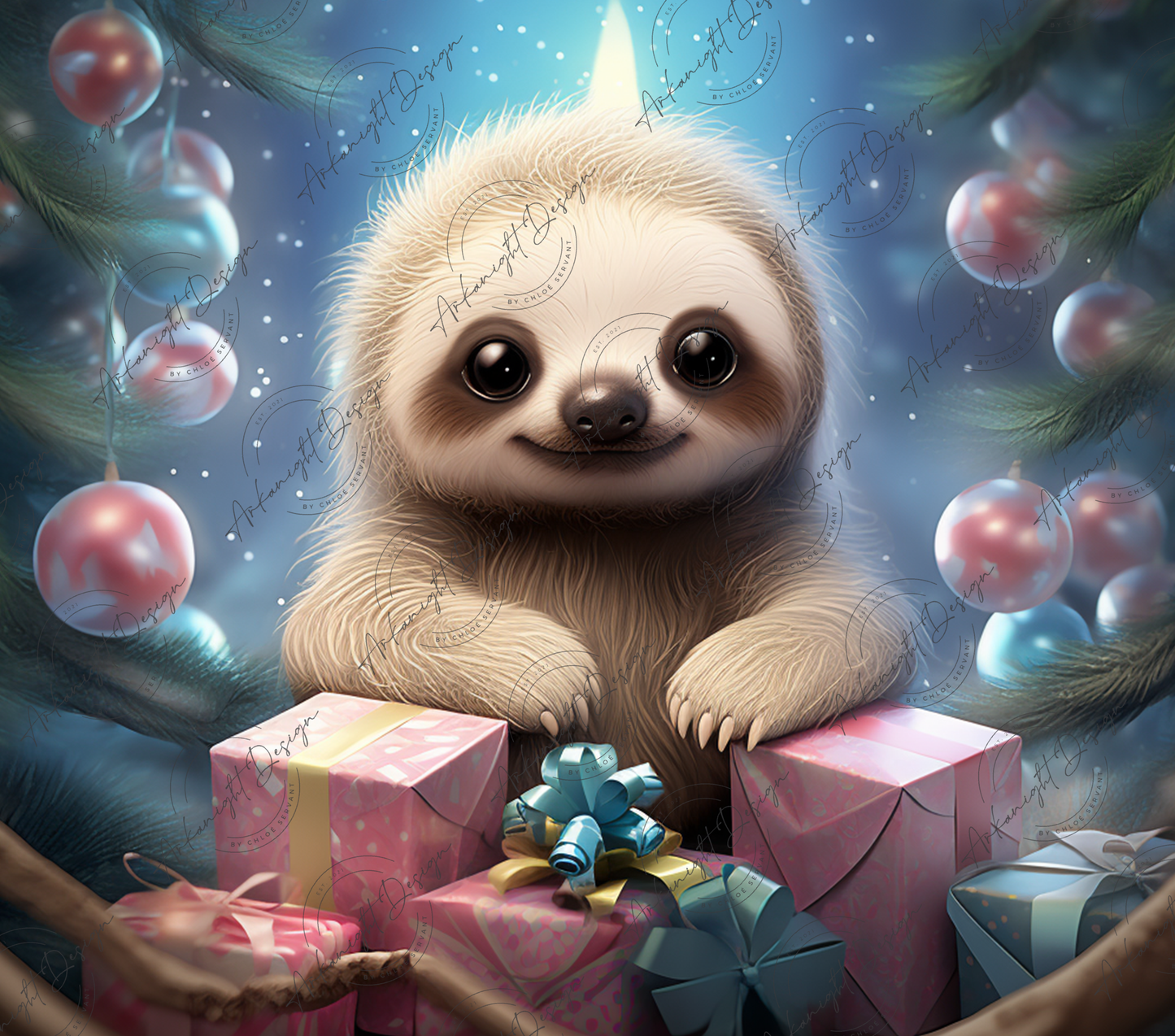 Baby Sloth with Christmas Gifts