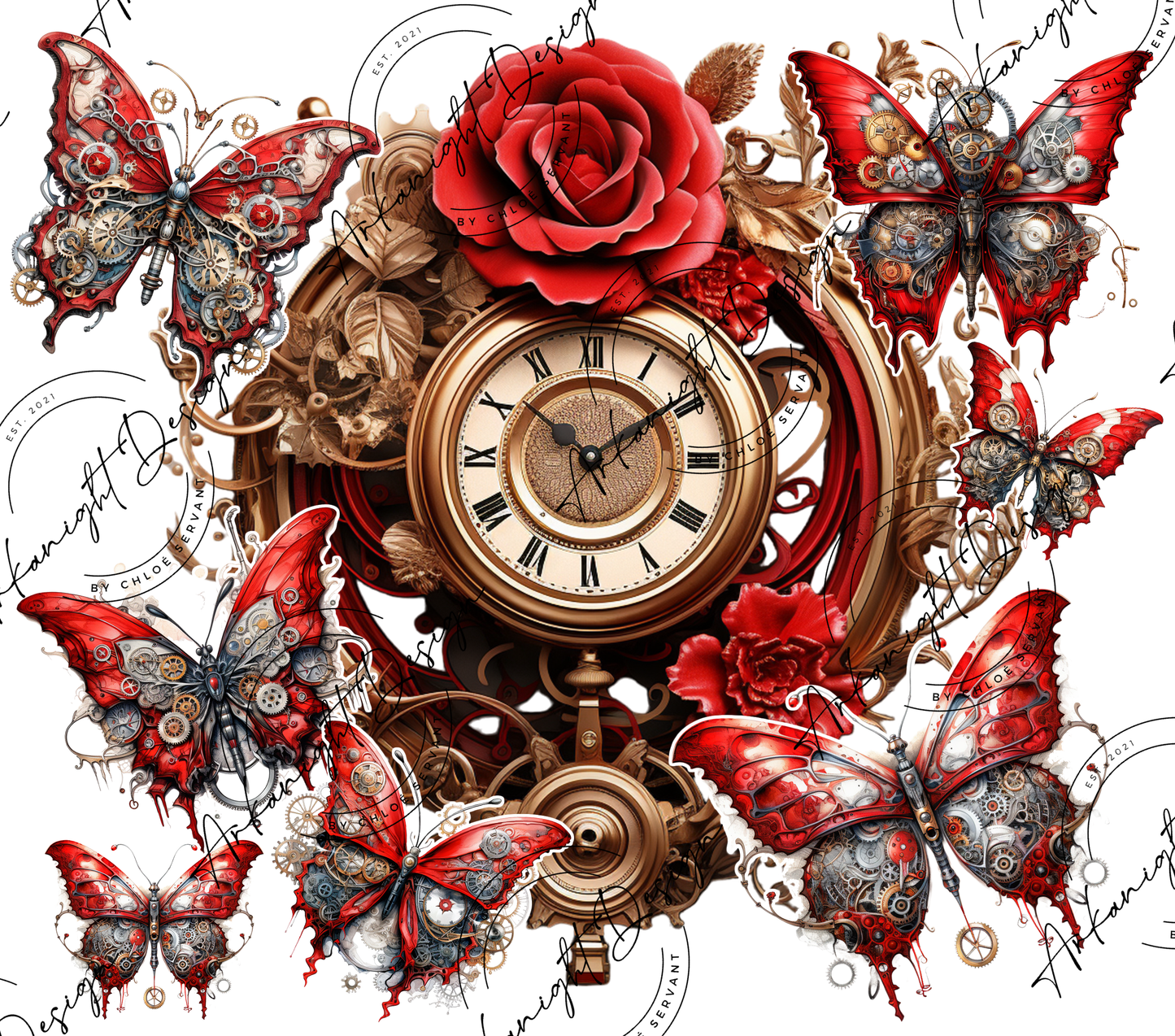 Red Butterfly Clock Steampunk