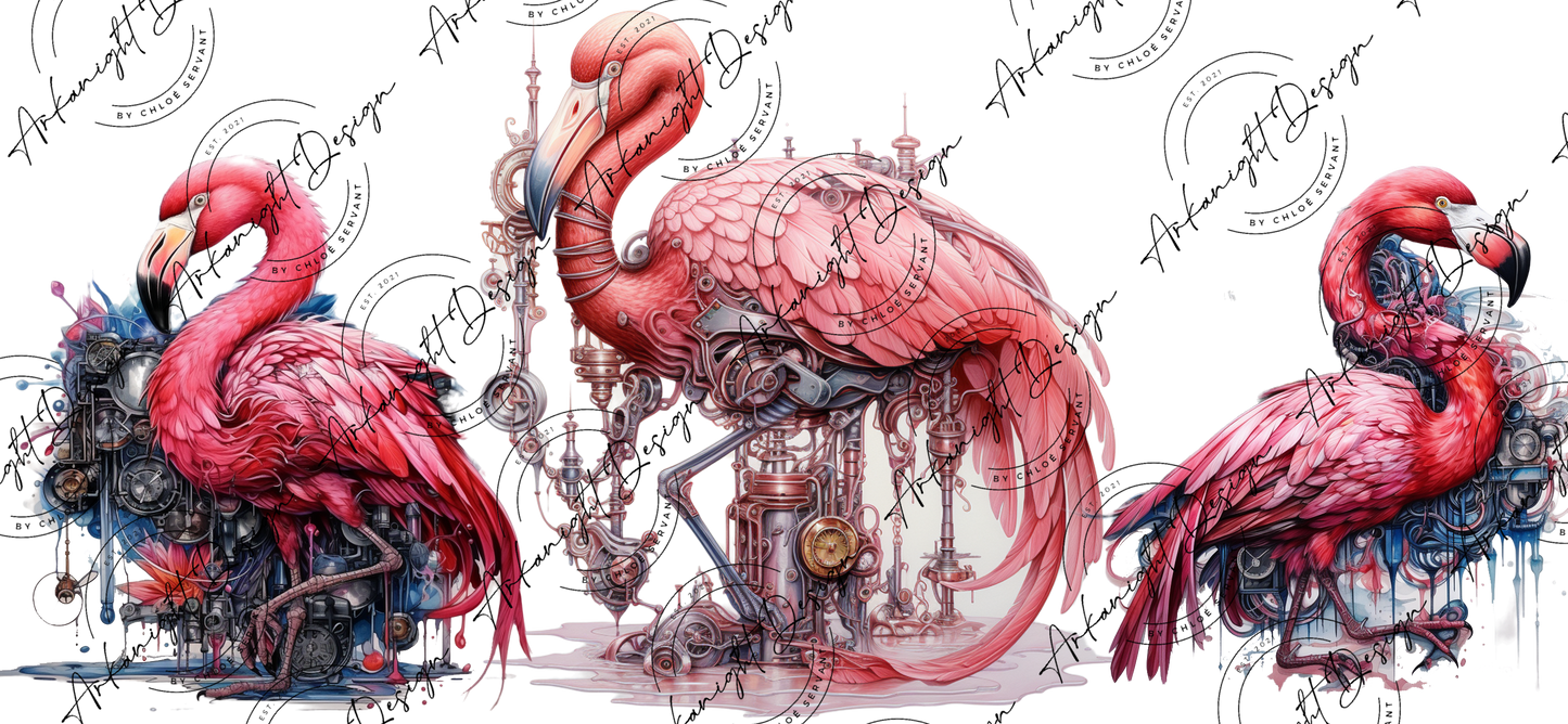 0244 -UV DTF - 16 oz libbey glass - Pink Steampunk Flamingo