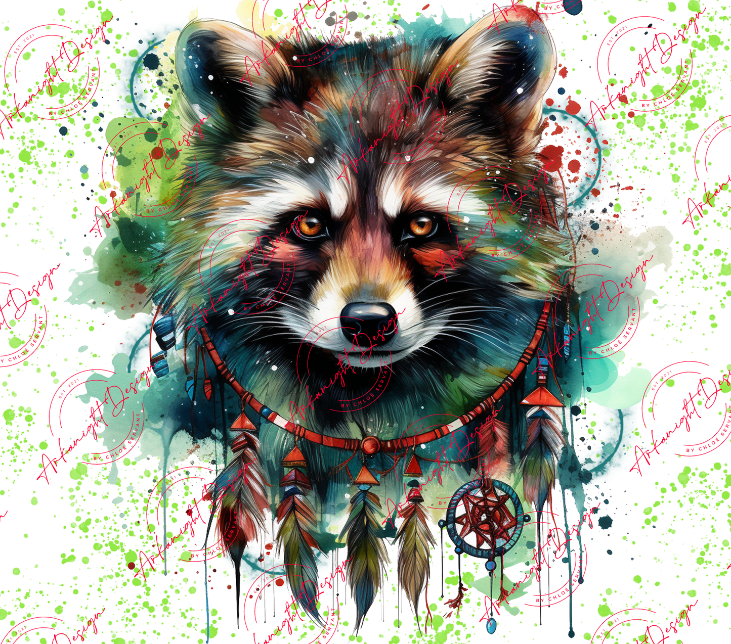 Watercolor Boho Racoon