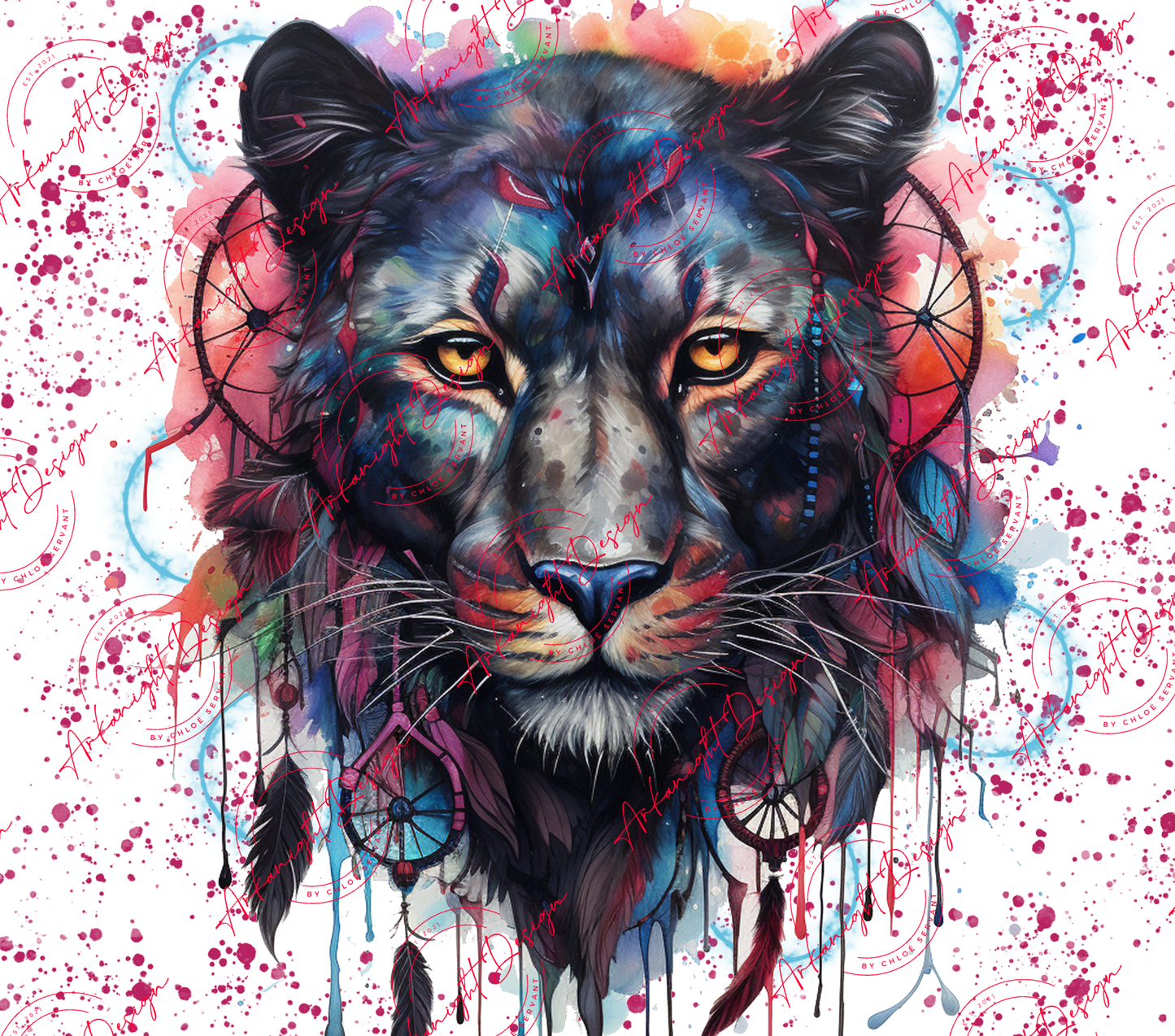 Watercolor Boho Black Panther