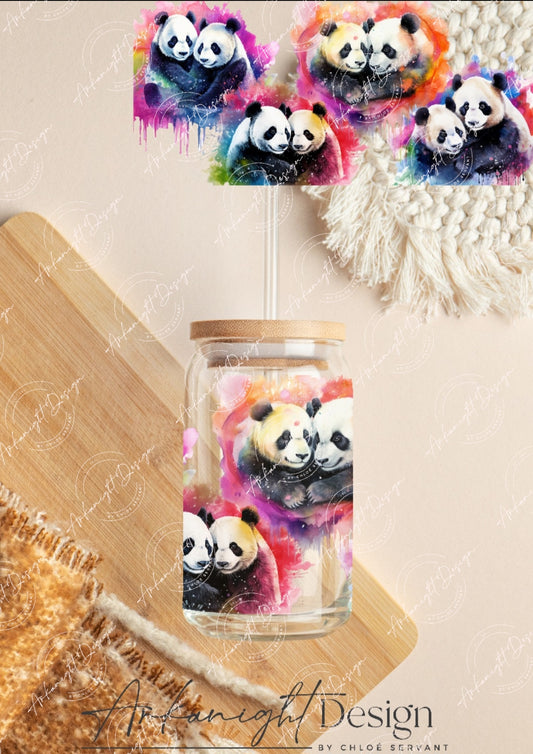 0125 -UV DTF - 16 oz libbey glass - Watercolor Panda