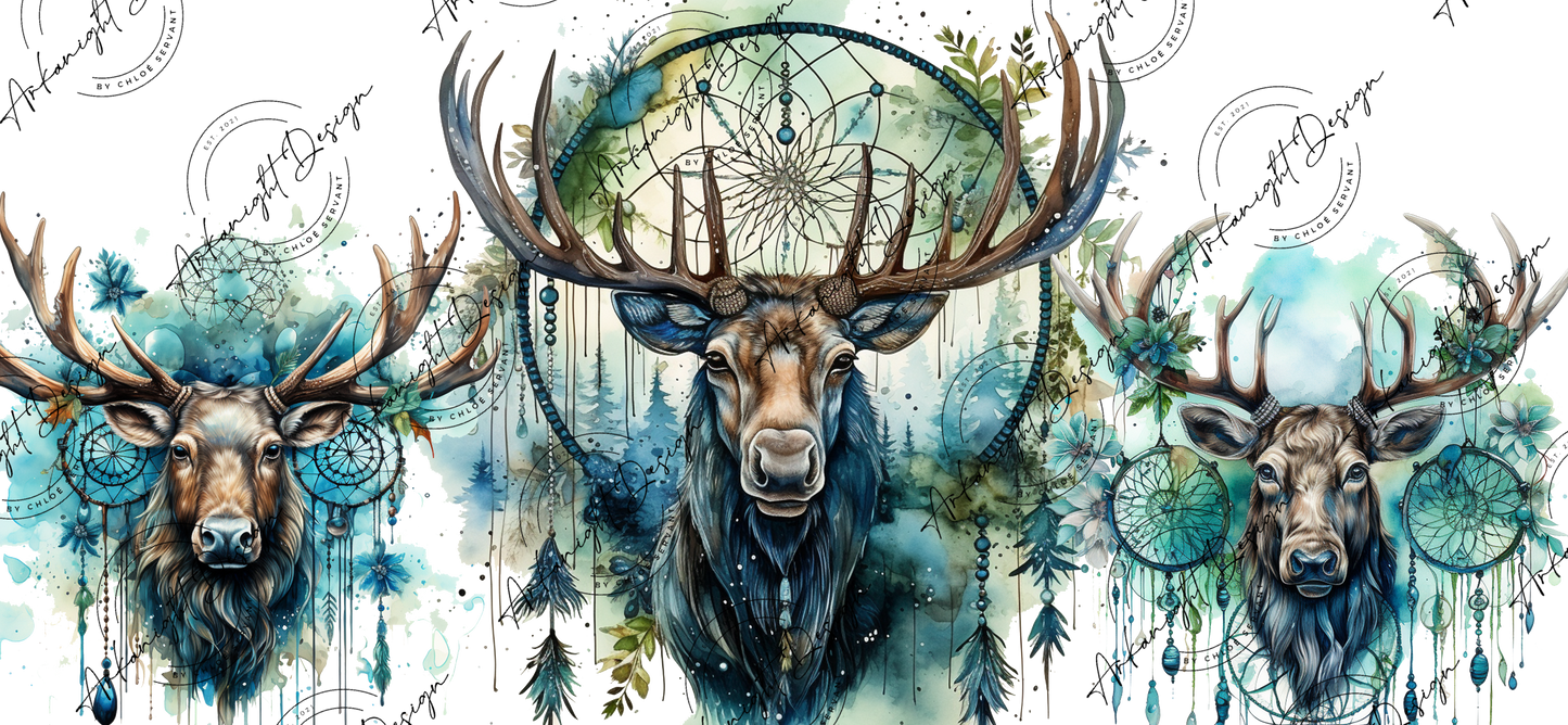 0324 -UV DTF - 16 oz libbey glass - Watercolor Boho Moose