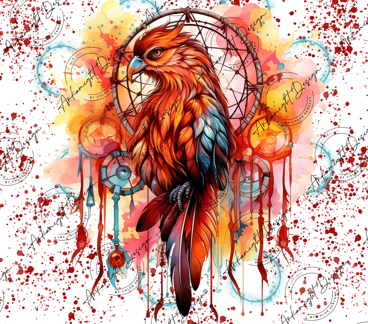 Watercolor Boho Fire Bird