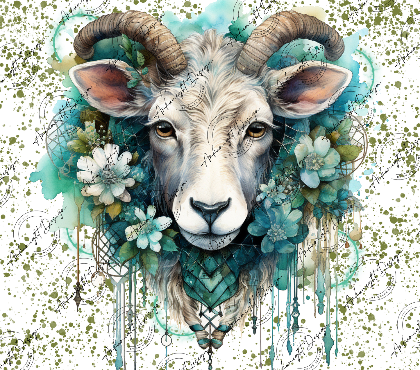 Watercolor Boho Goat