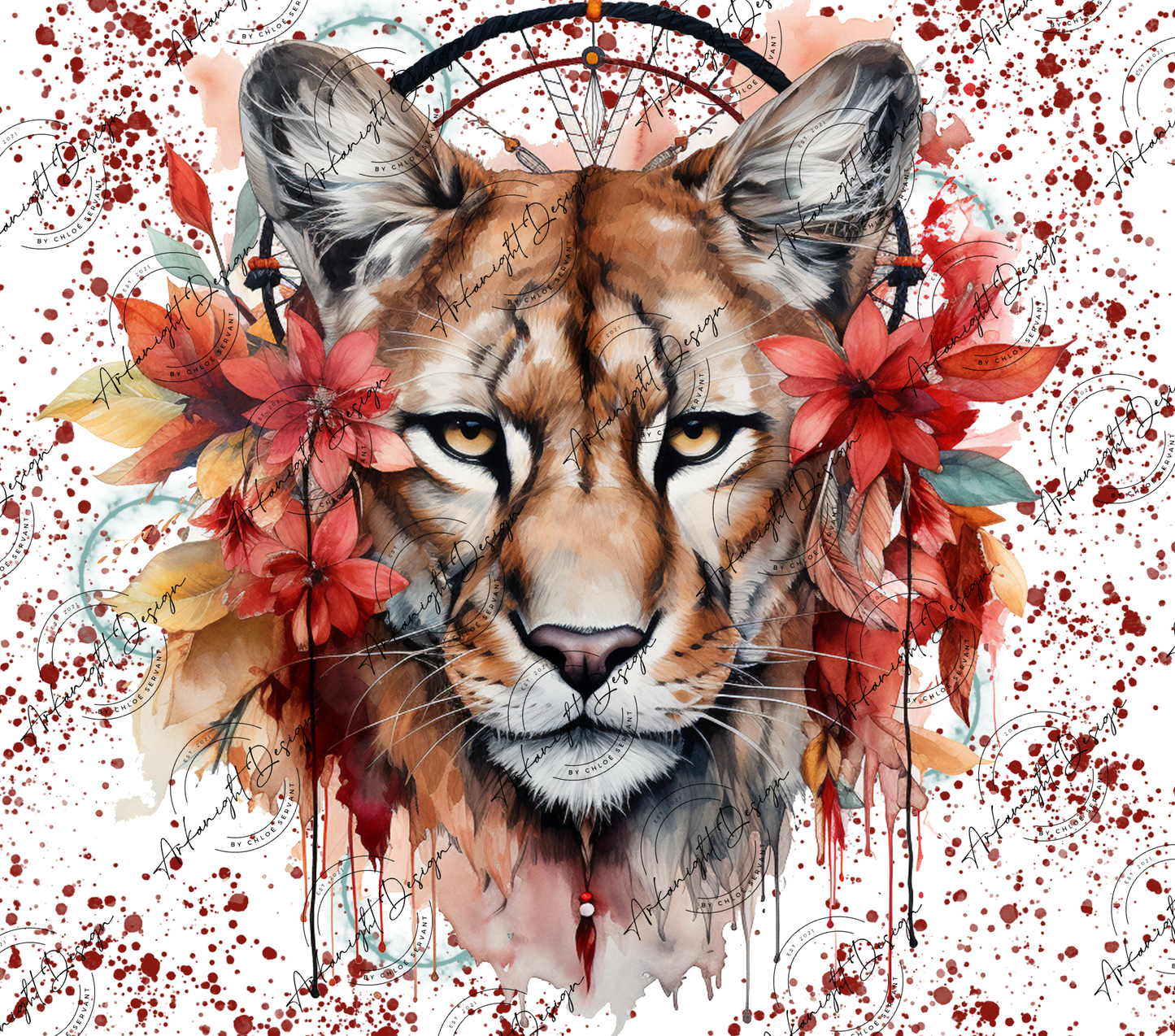 Watercolor Boho Cougar