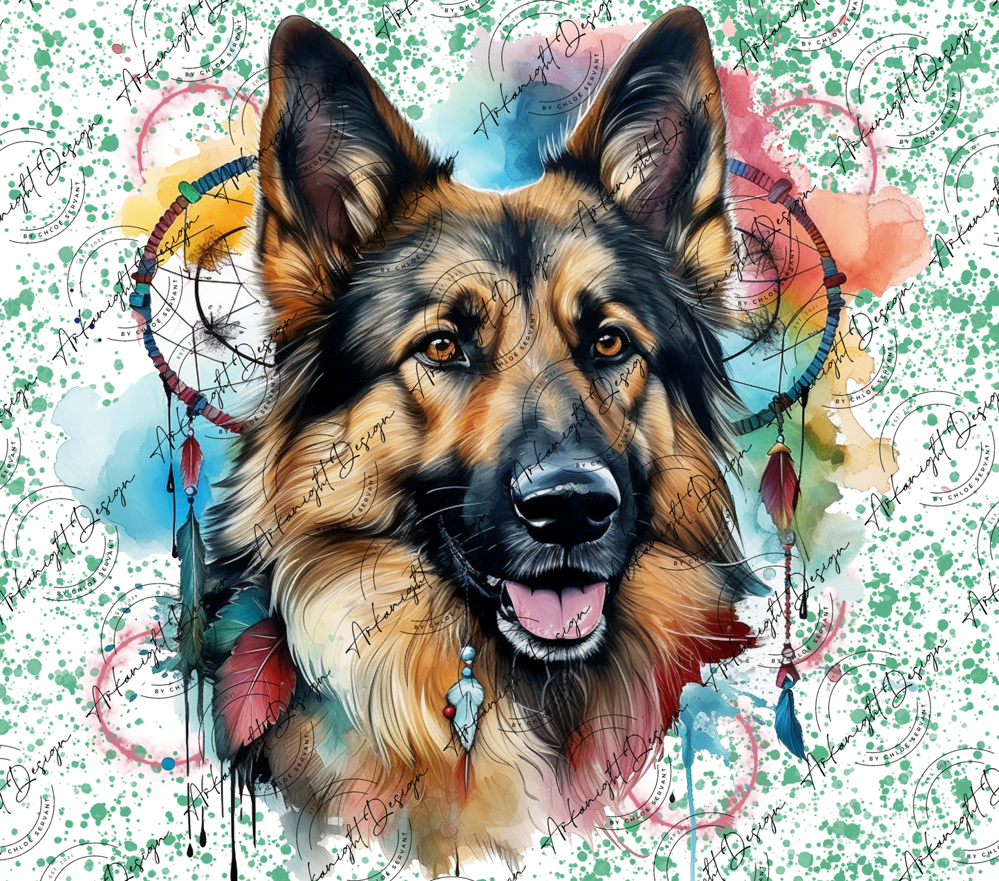 Watercolor Boho German Shepherd