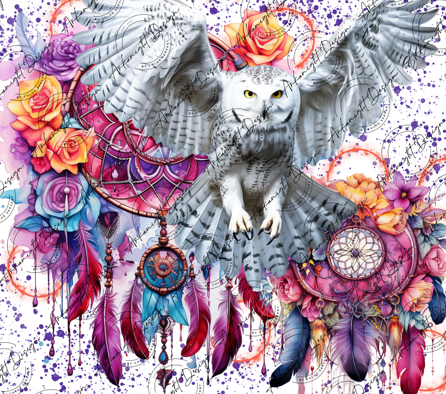 Watercolor Boho Snowy Owl