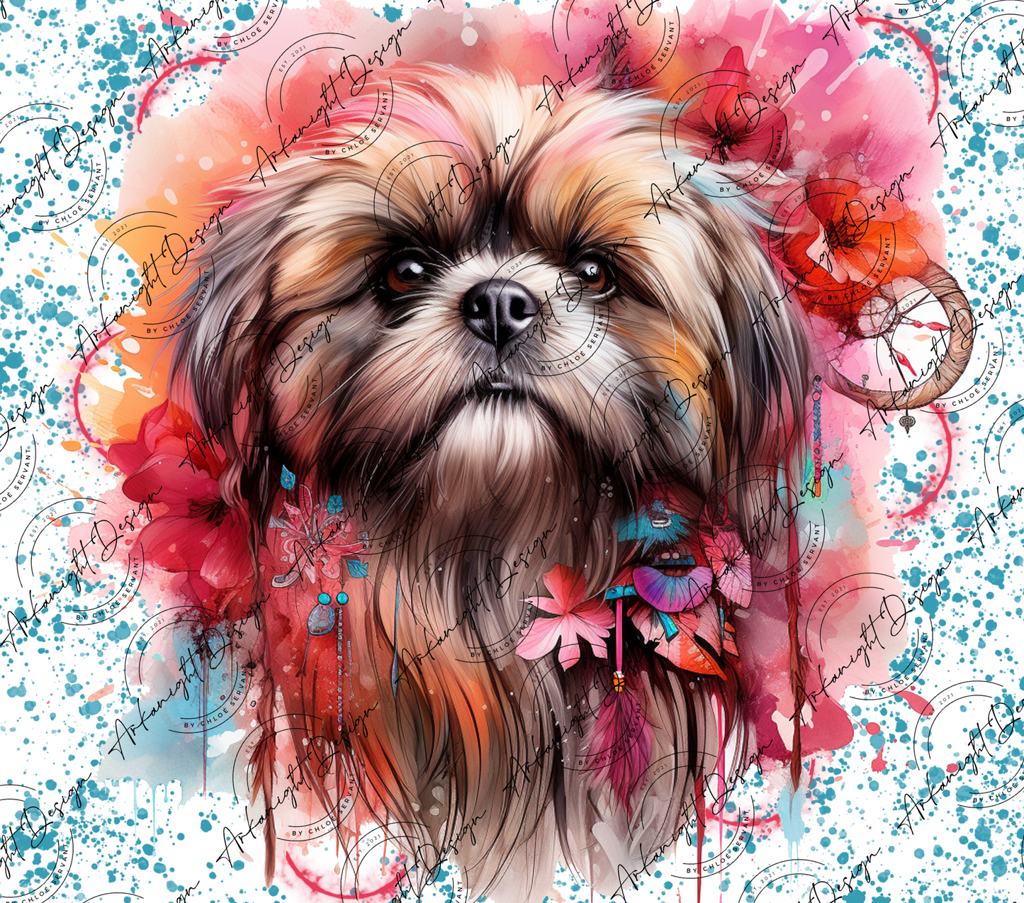 Watercolor Boho Shih Tsu