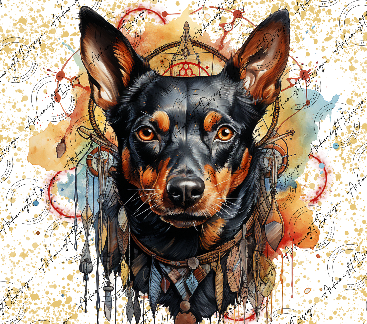 Watercolor Boho Pinscher