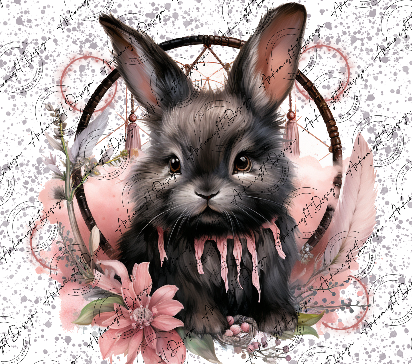 Impression - Watercolor Boho Black Dwarf Netherland rabbit