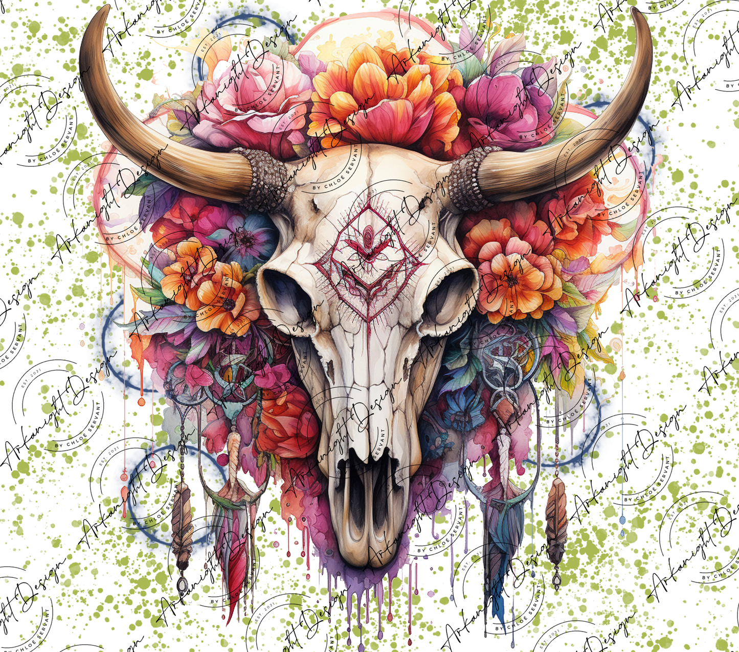 Impression - Watercolor Boho Cow Skull