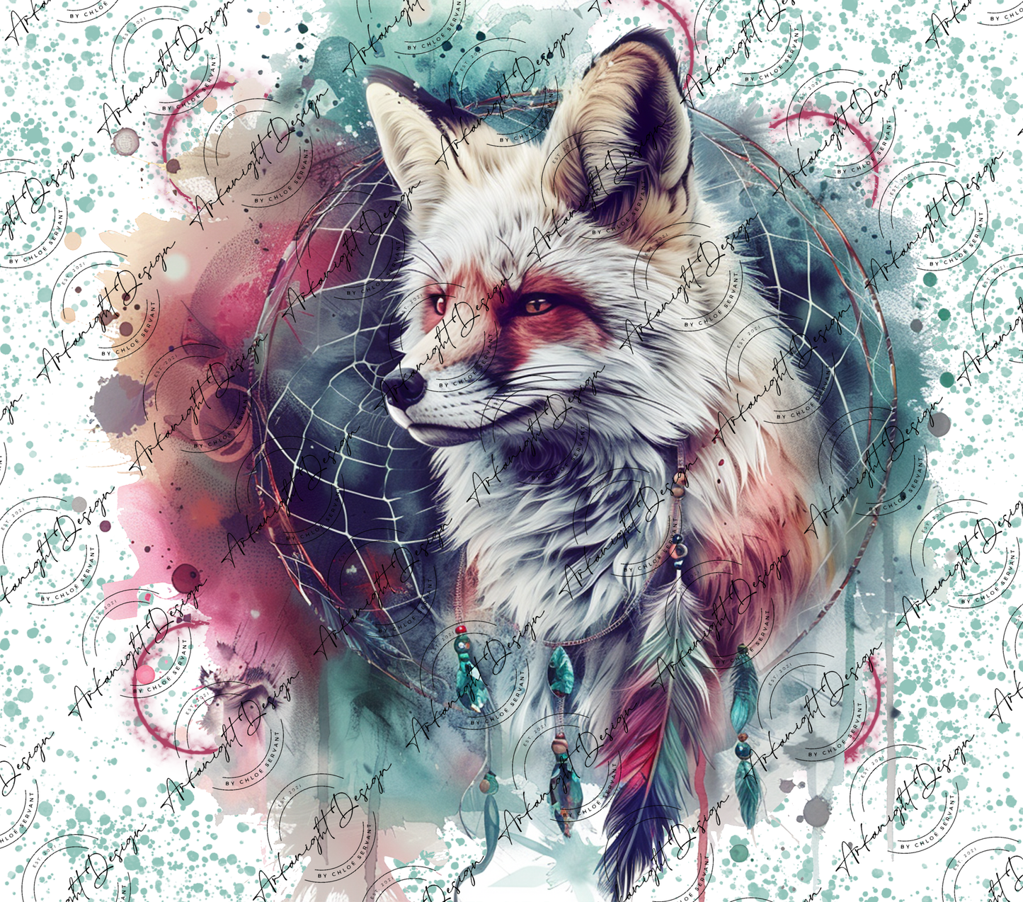 Watercolor Boho White Fox