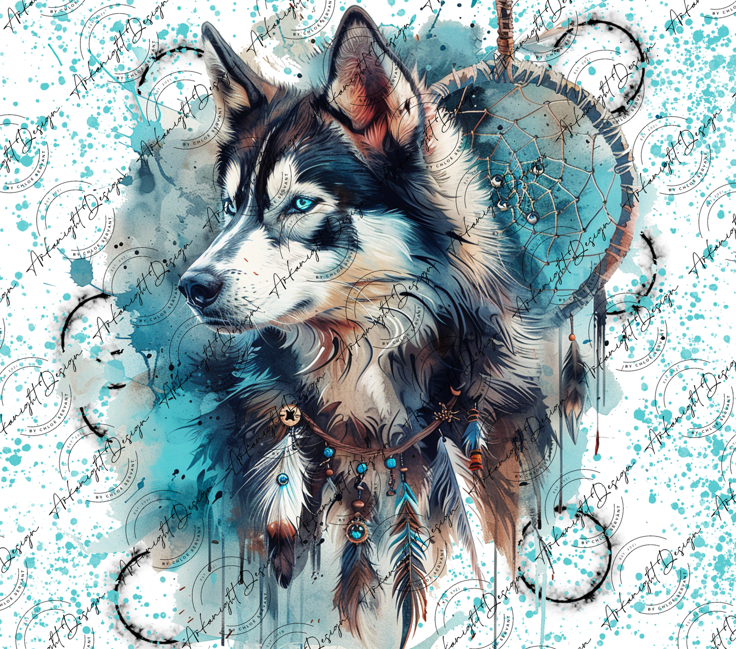 Watercolor Boho Husky